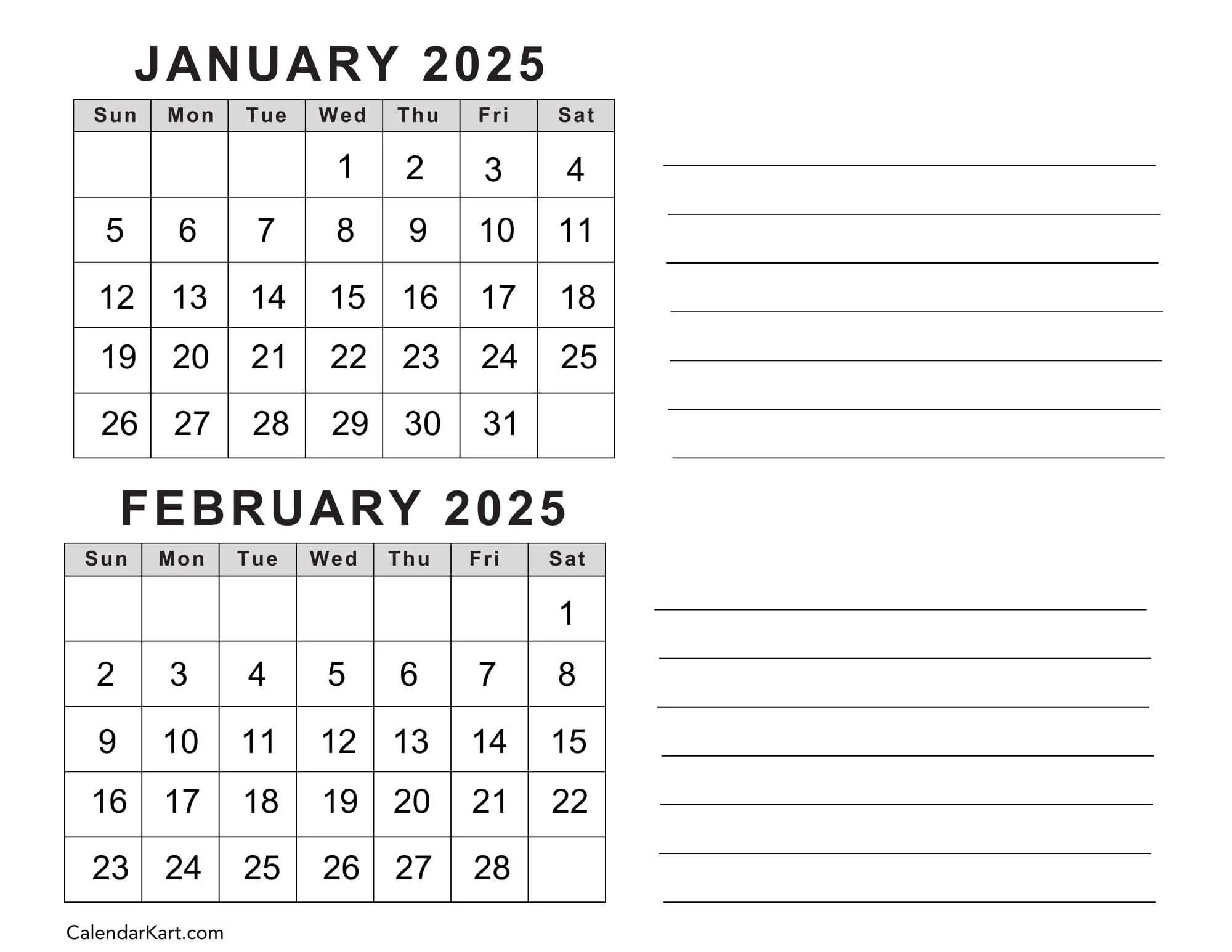 Free Printable January February Calendar 2025 CalendarKart