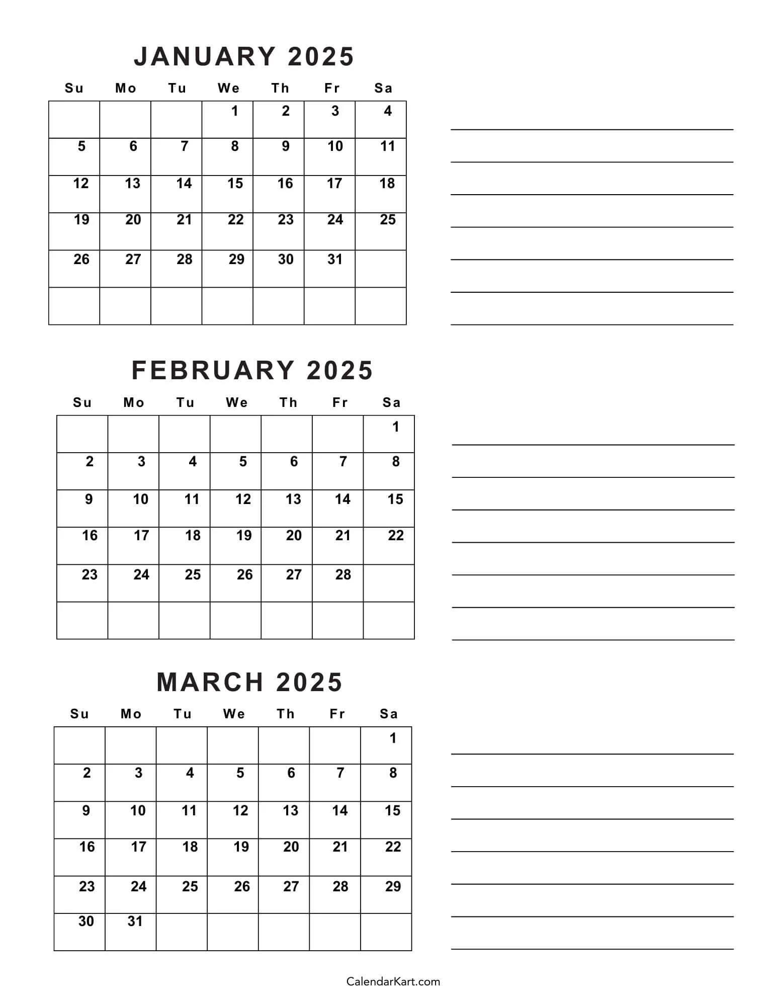 Free Printable January To March 2025 Calendar CalendarKart