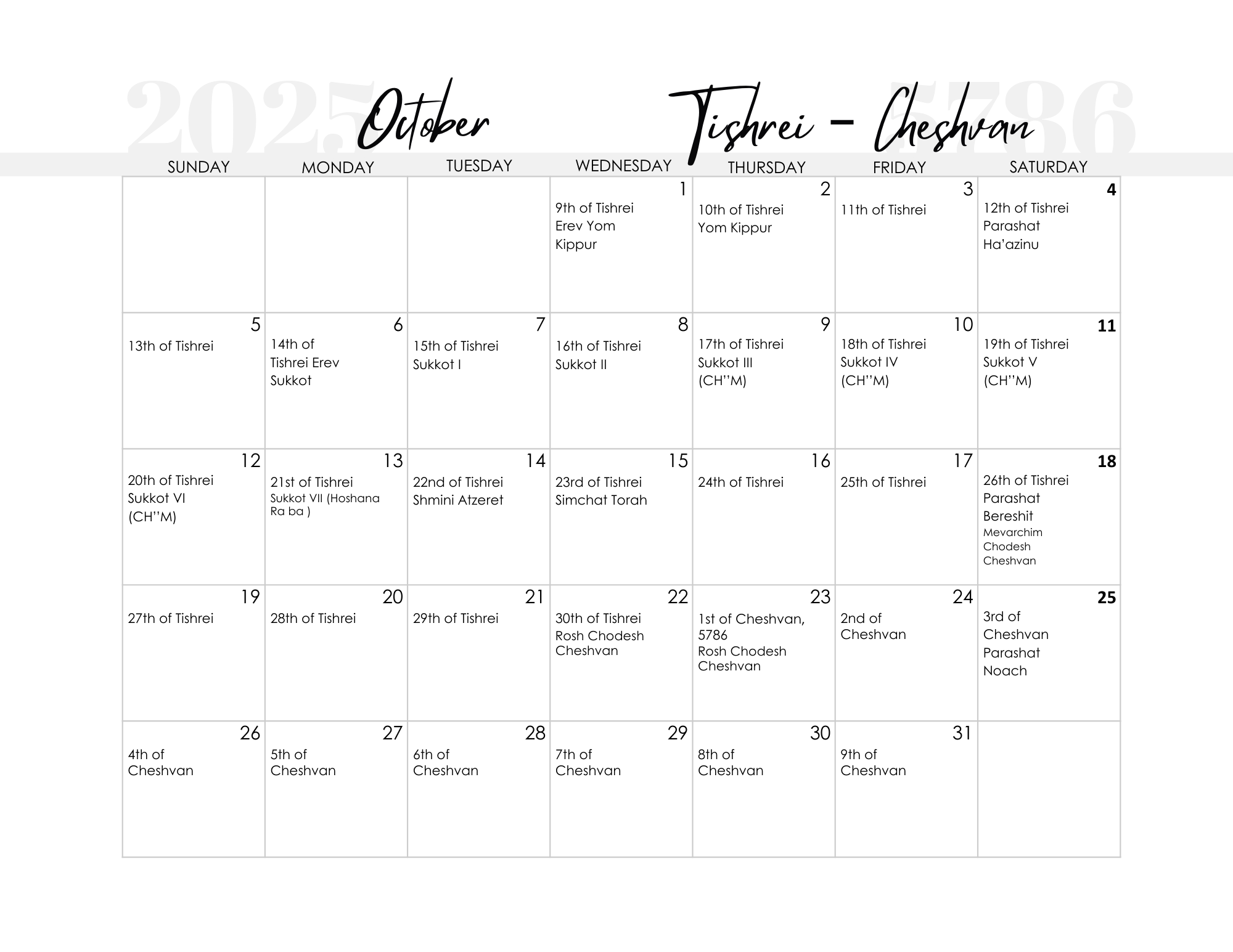 Blank Oct 2025 Calendar Printable