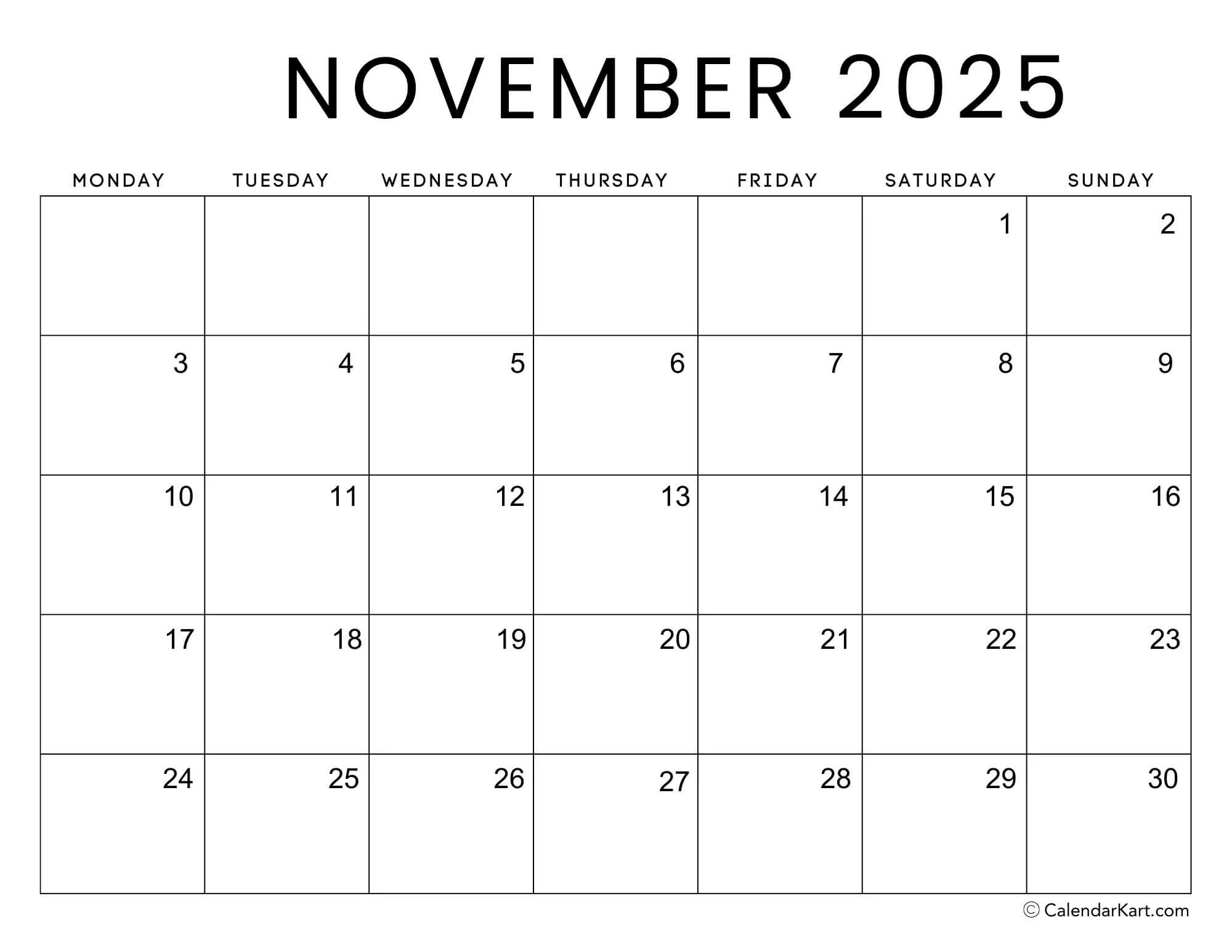 Free Printable Monday Start Calendars 2025 Calendarkart