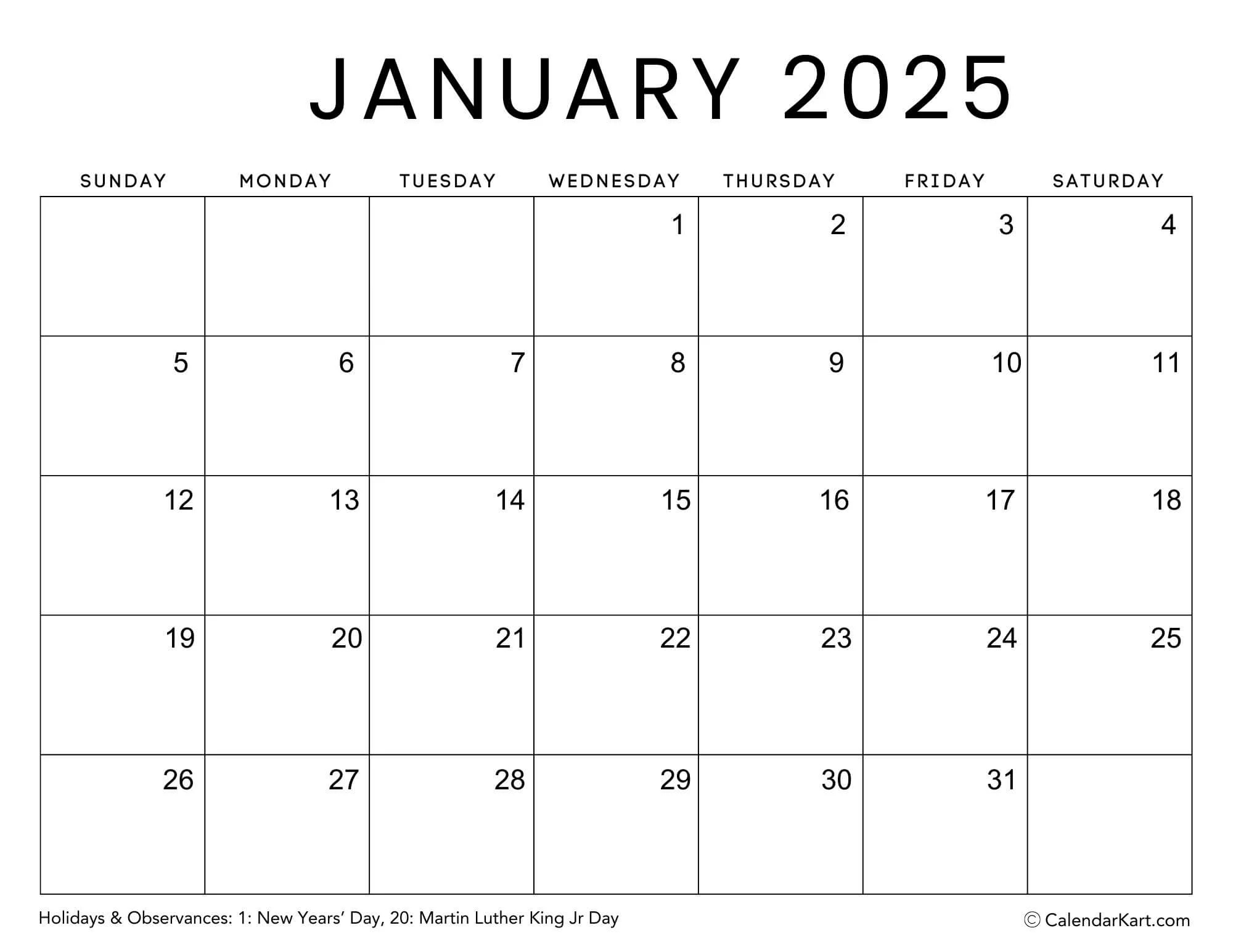 Front And Back Blank Calendar 2025