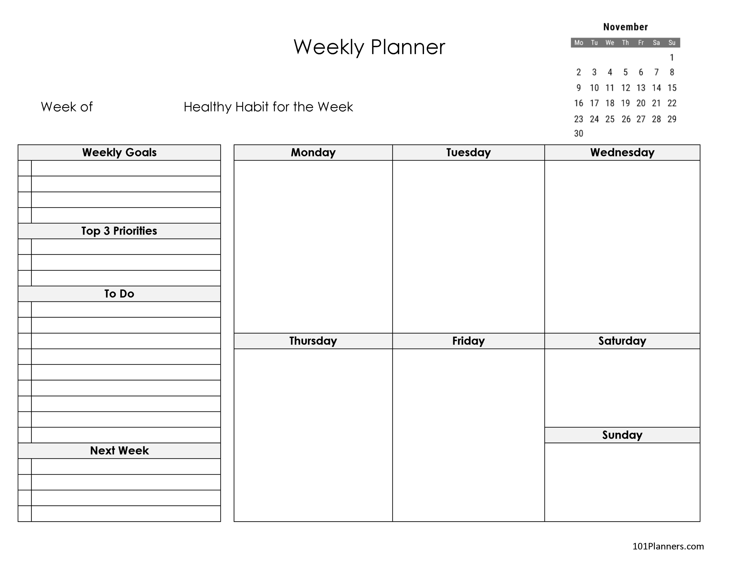 Blank Calendars November 2025