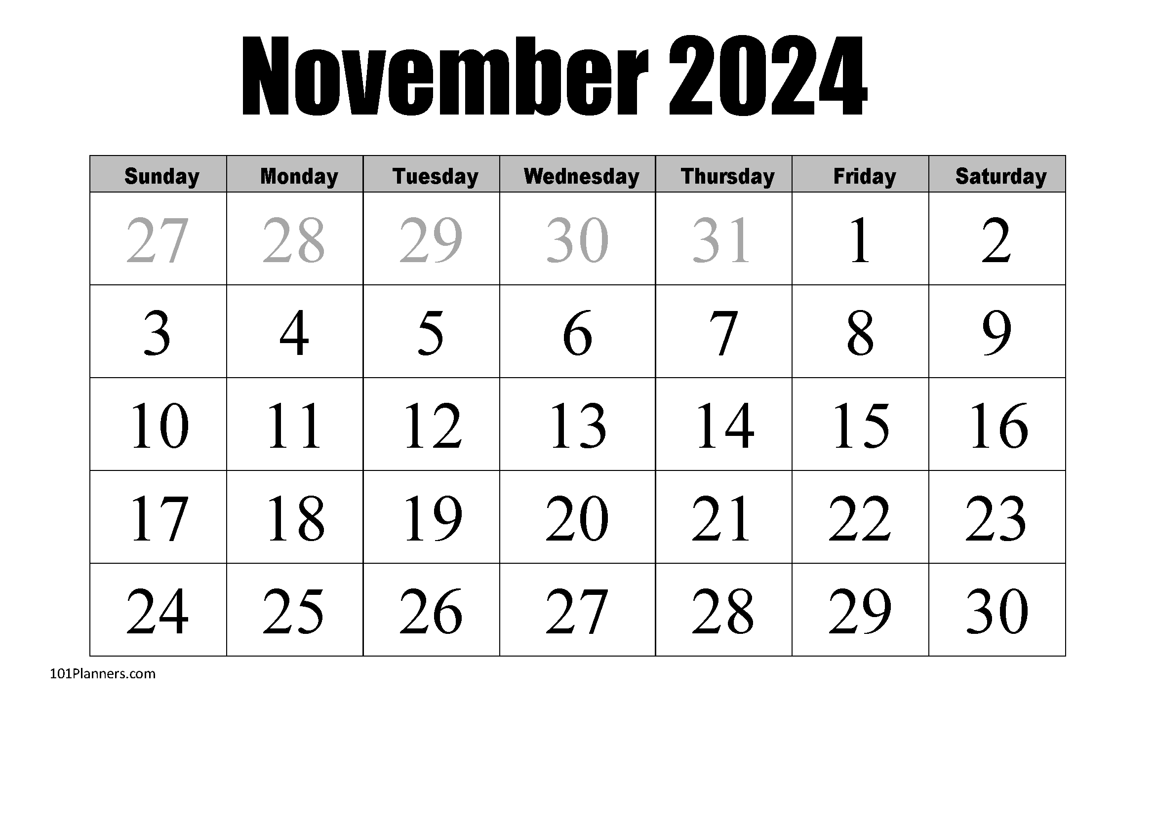 Blank Fillable Editable Calendar November 2025