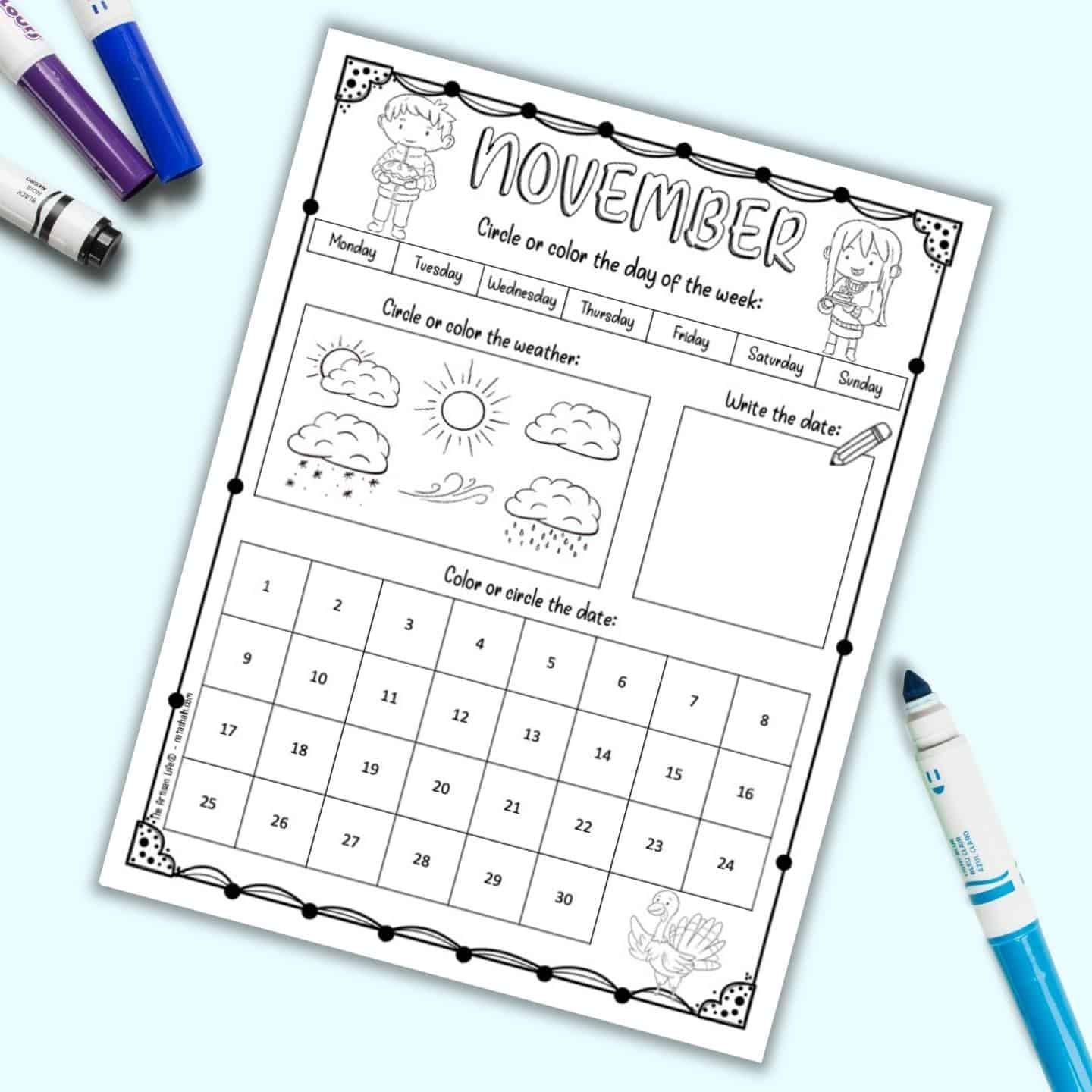 Free Printable November Calendar Worksheet For Kids The Artisan Life Free Printable November Calendar Worksheet For Kids The Artisan Life