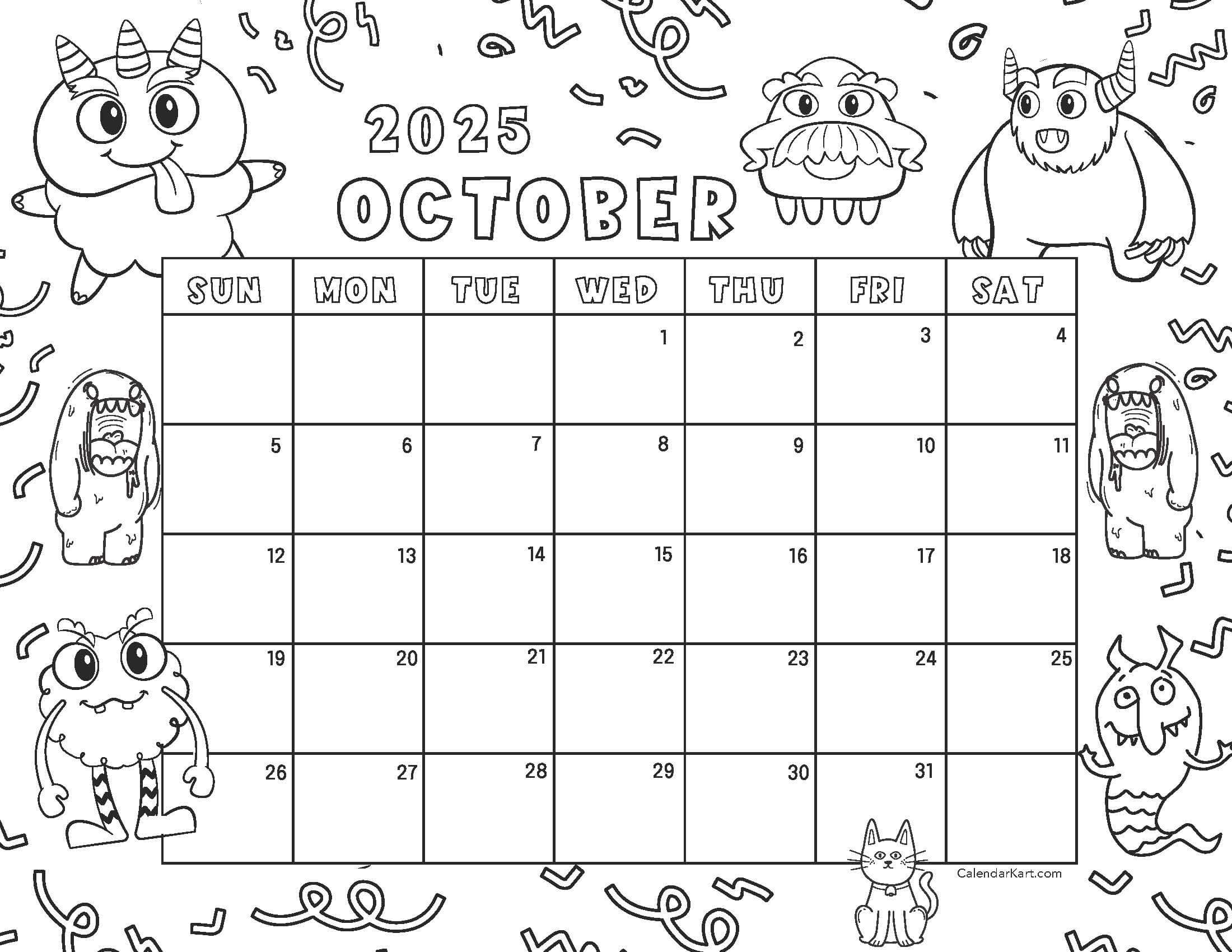 Blank Printable October 2025 Calendars