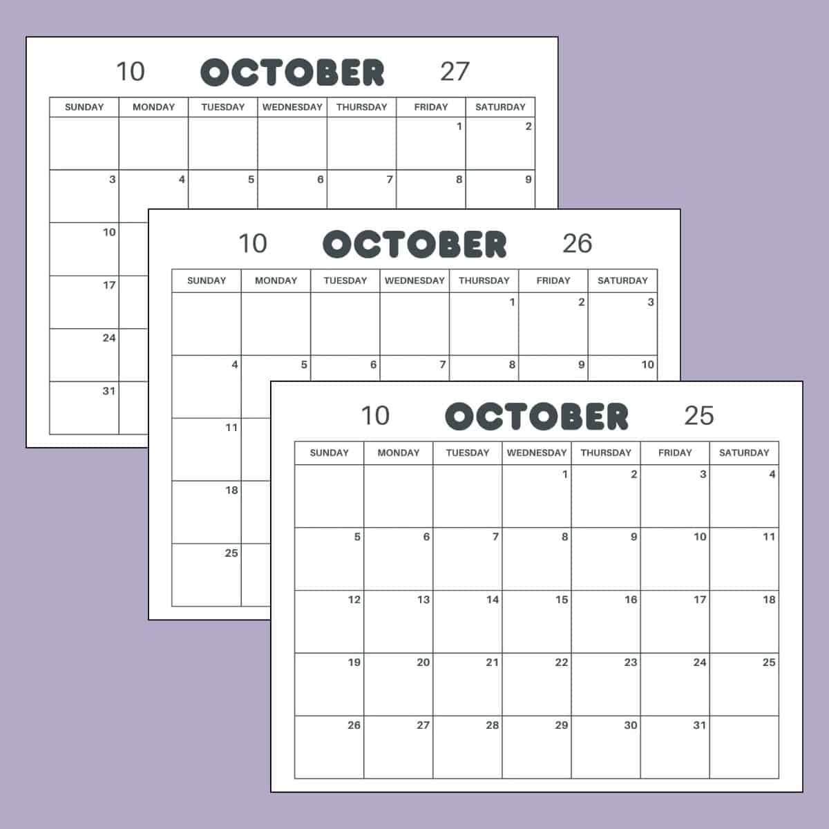 Blank Calendar Pages 2025 October