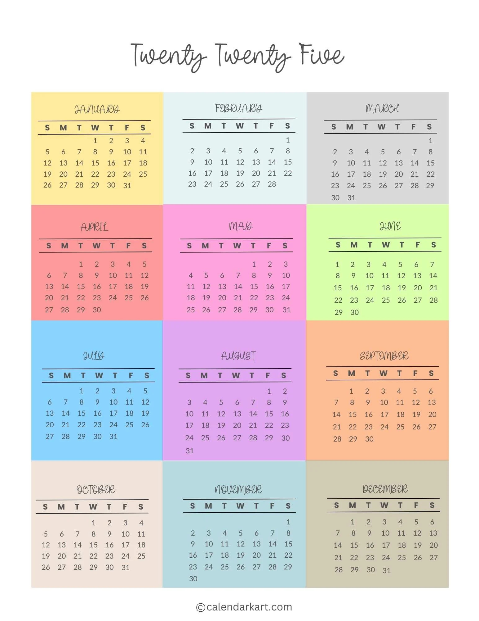 Free Printable Year At A Glance Calendar 2025 CalendarKart