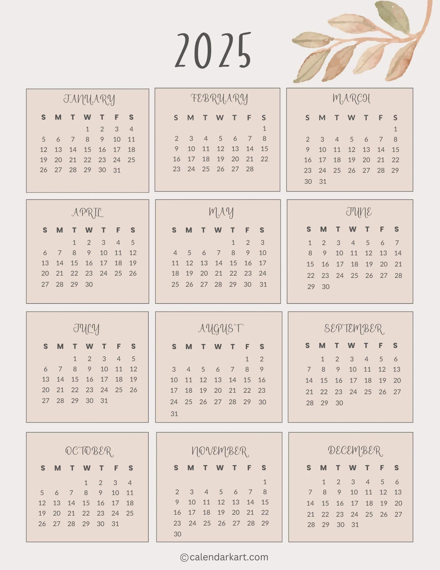 2025 Blank Calendar Template All Months