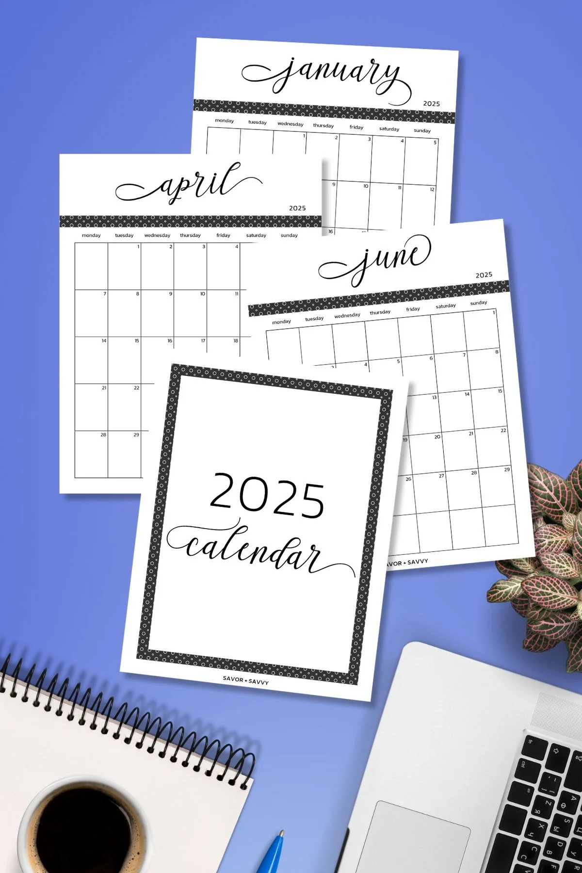 Free Printable Yearly 2025 Calendar Sunday Monday Start Savor Savvy