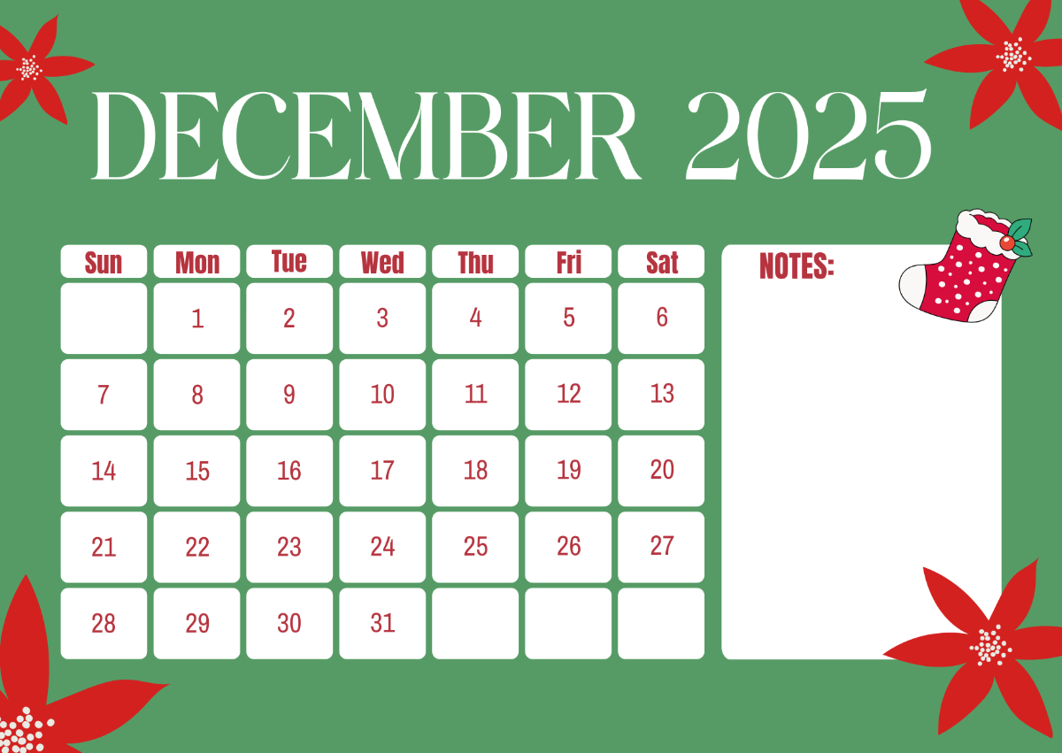Blank Marketing Calendar For December 2025