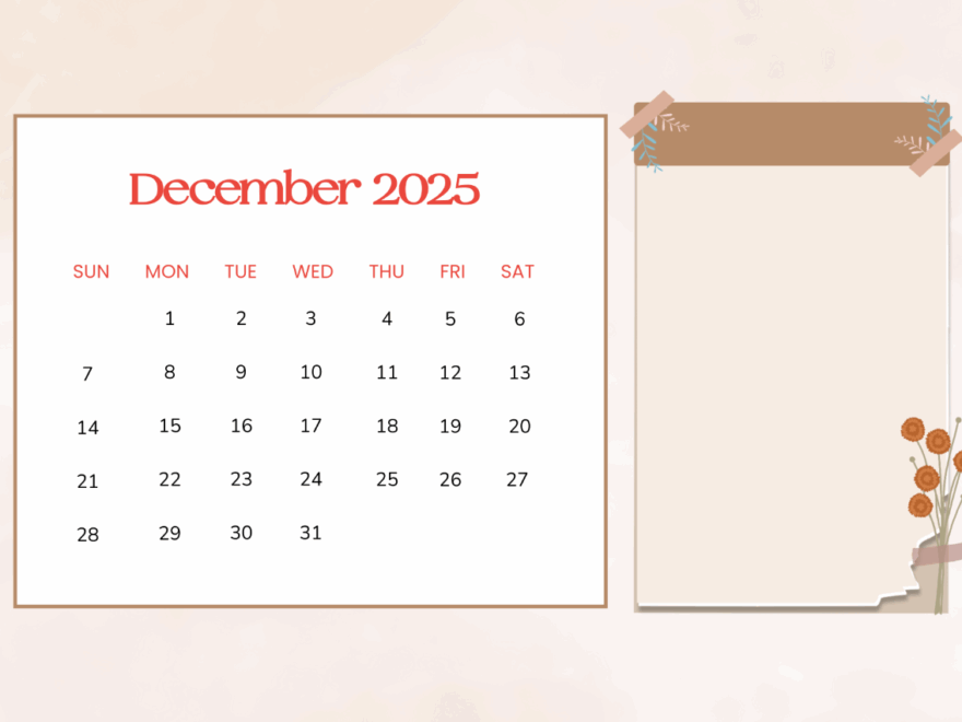 Free Simple December 2025 Calendar With Notes Template To Edit Online