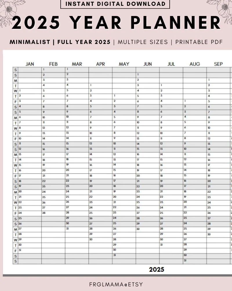 Full Year Calendar 2025 2025 Monthly Planner 2025 Rainbow Yearly Calendar Calendar Printable 2025 Wall Planner Wall Calendar 2025 Etsy