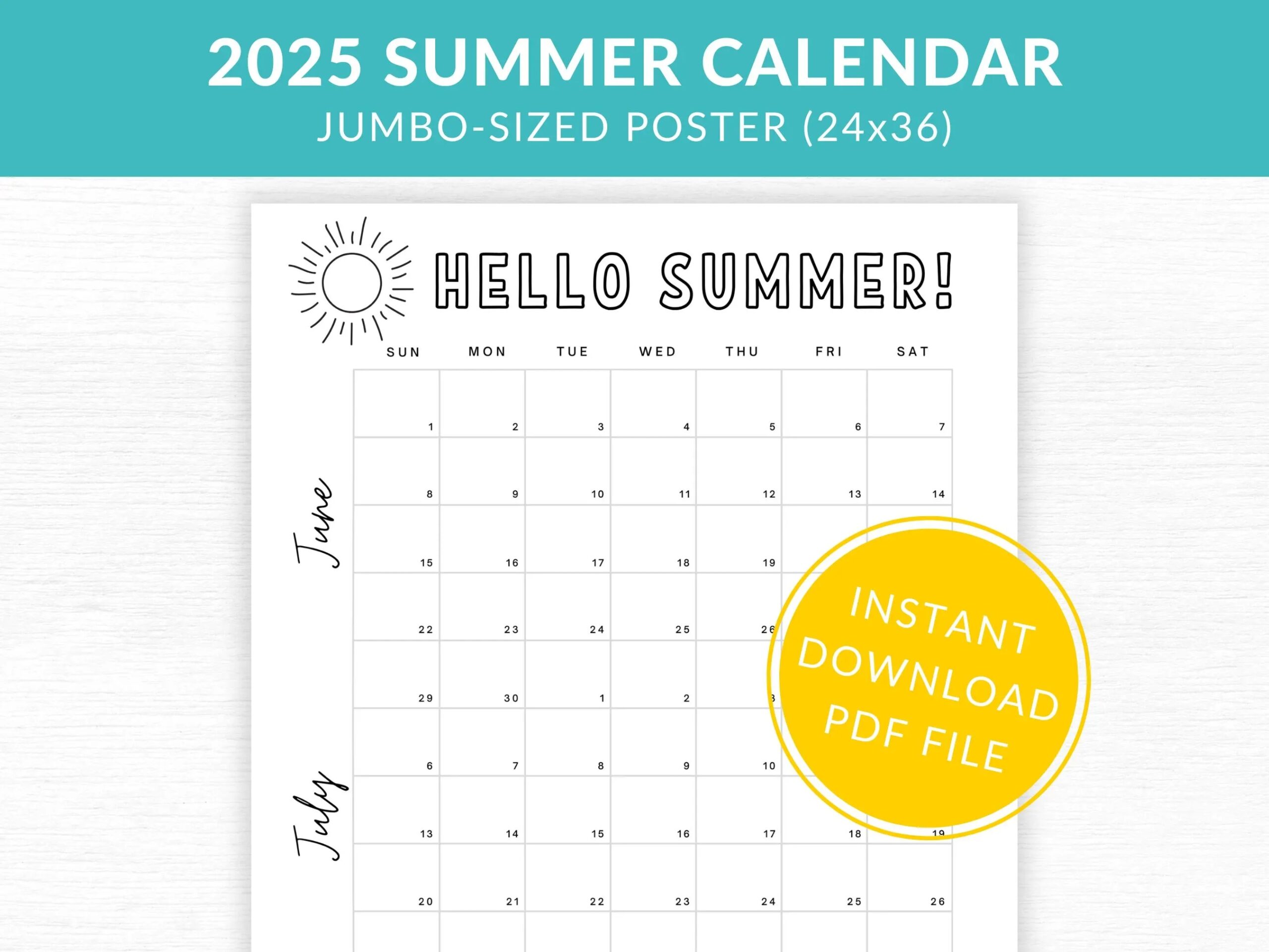 Giant Printable Summer Calendar 2025 PDF Download Etsy Canada