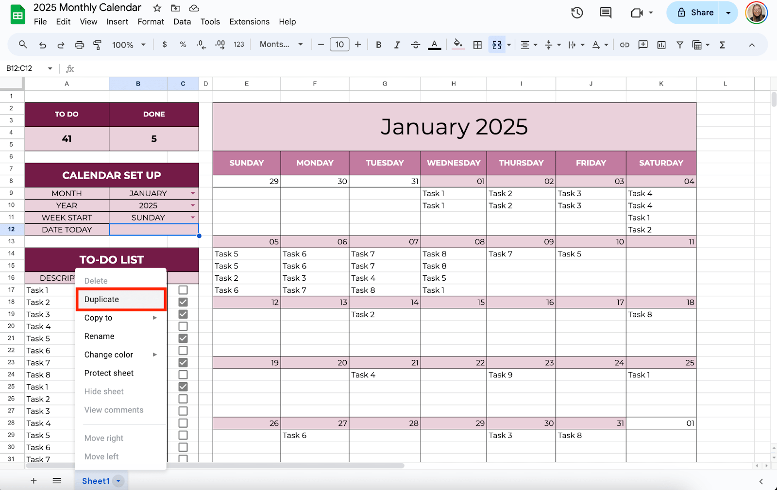 Blank 2025 Spreadsheet Calendar
