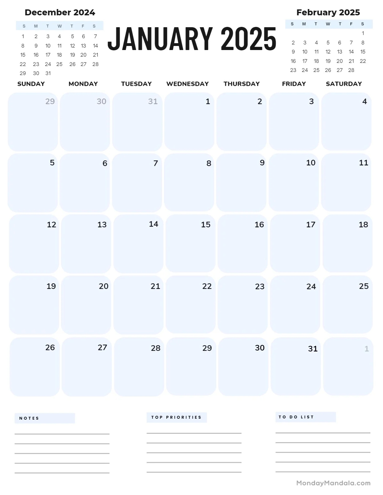 Blank Calendar Pages Printable Monday 2025
