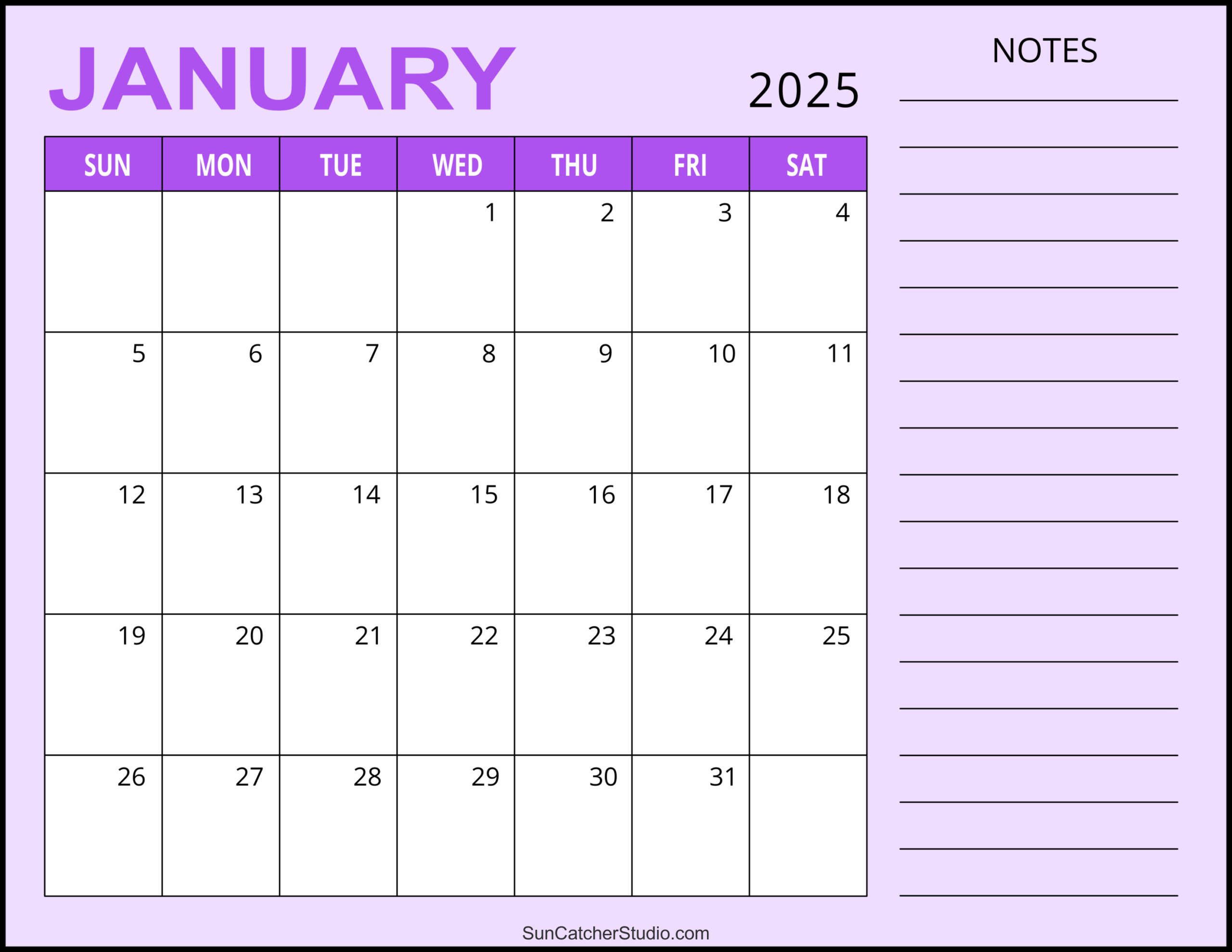 2025 Blank Calendar Template Free