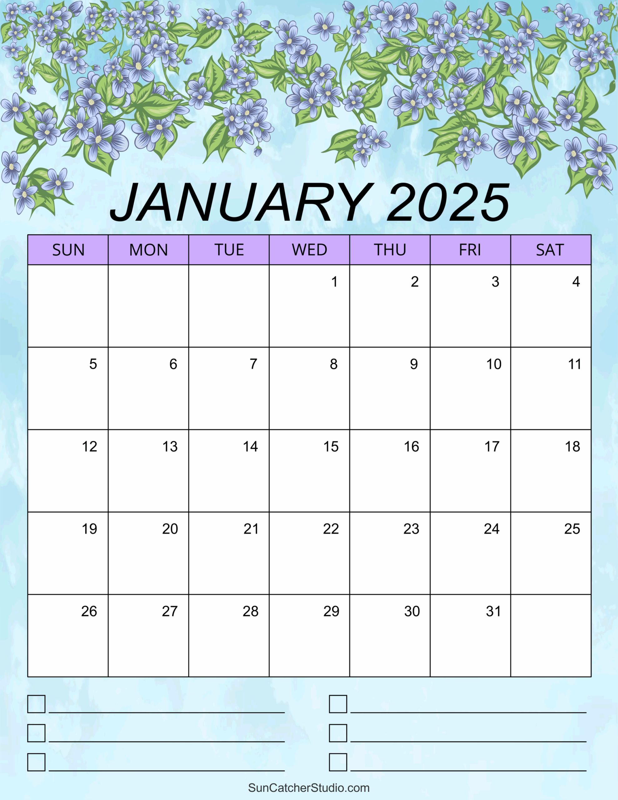 Blank Printable 2025 Monthly Calendar