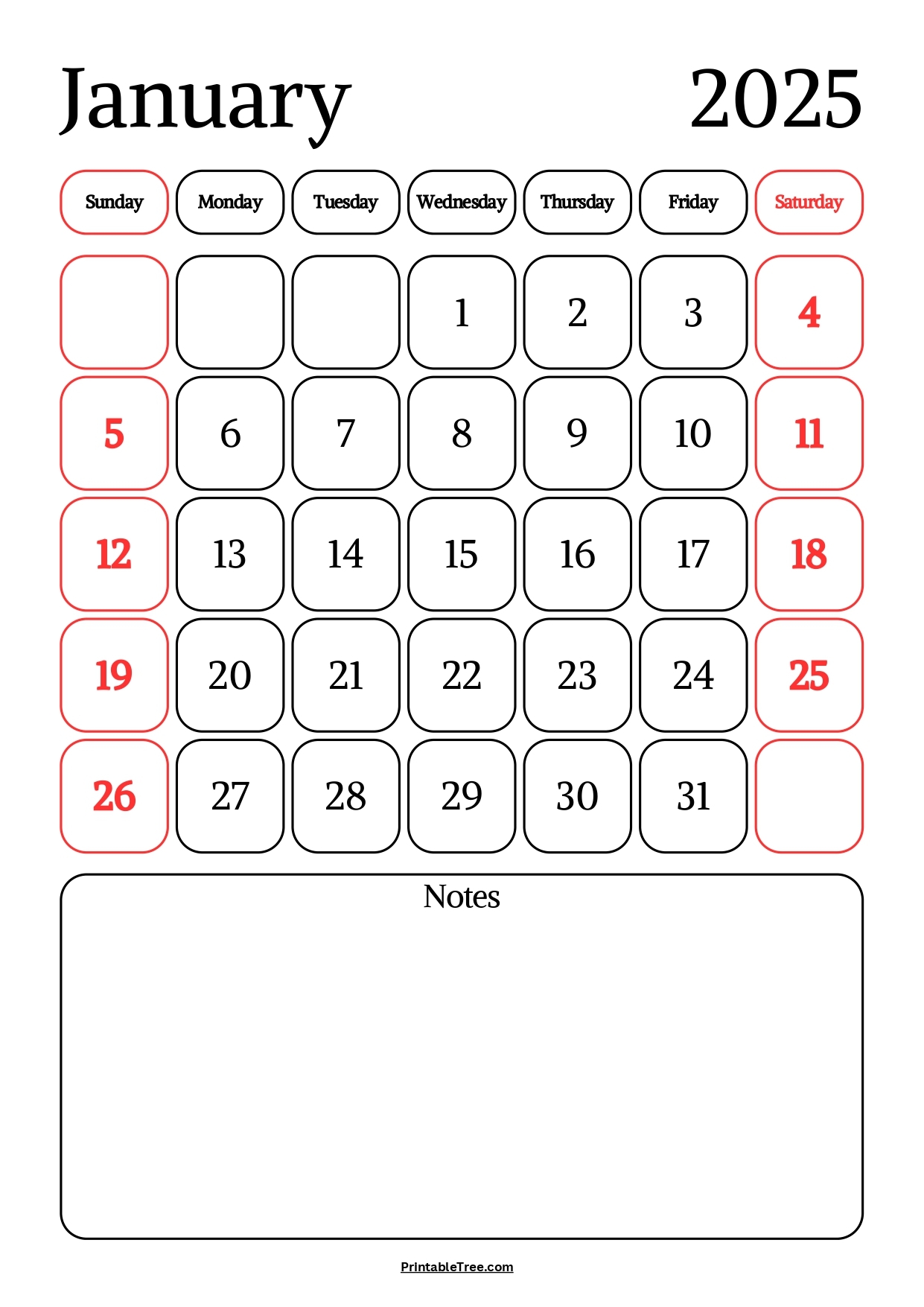 January 2025 Calendar Printable PDF Template With Holidays