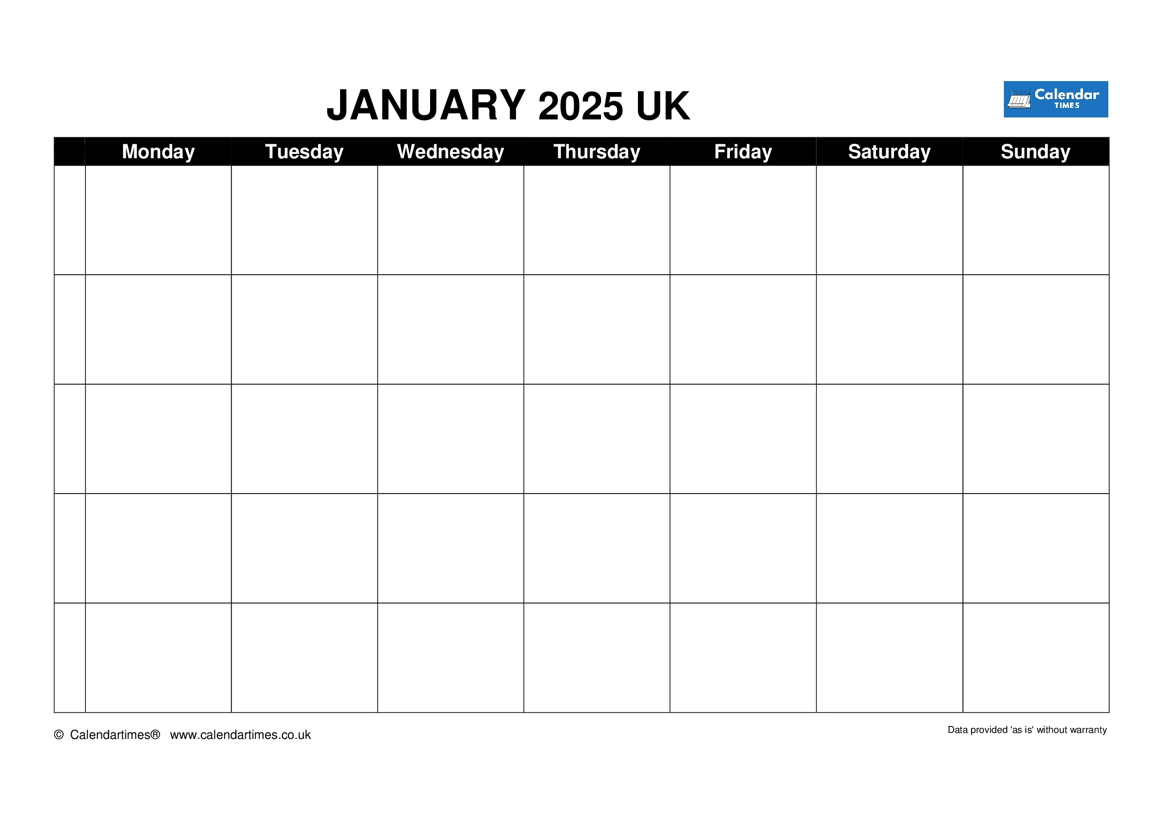 2025 Blank One Page Calendar Calendarpedia