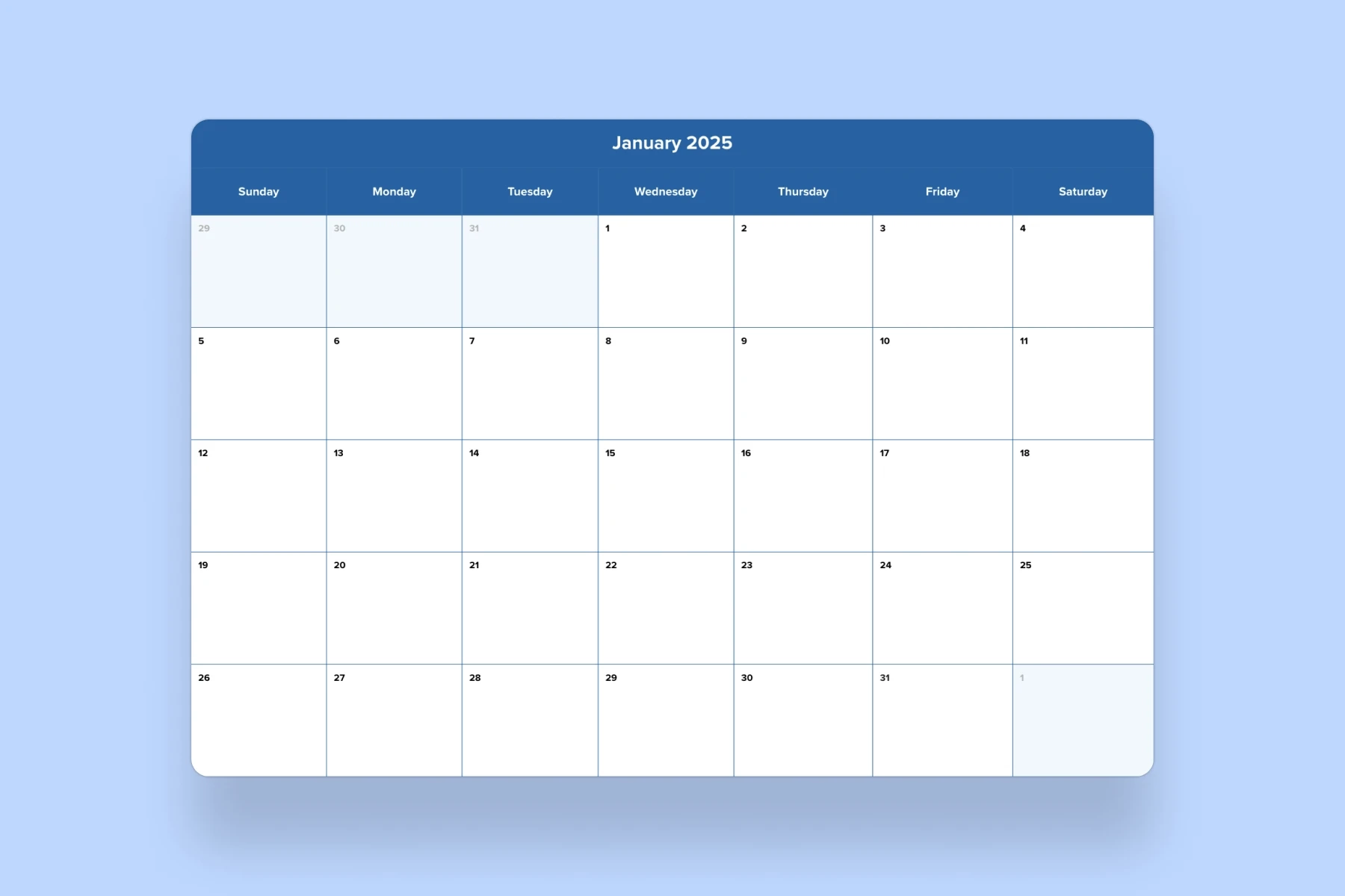 January 2025 Calendar Template