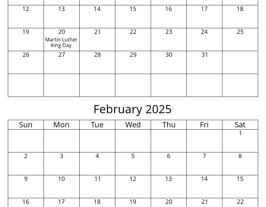 January 2025 Calendars PrintableCalendarHolidays Com