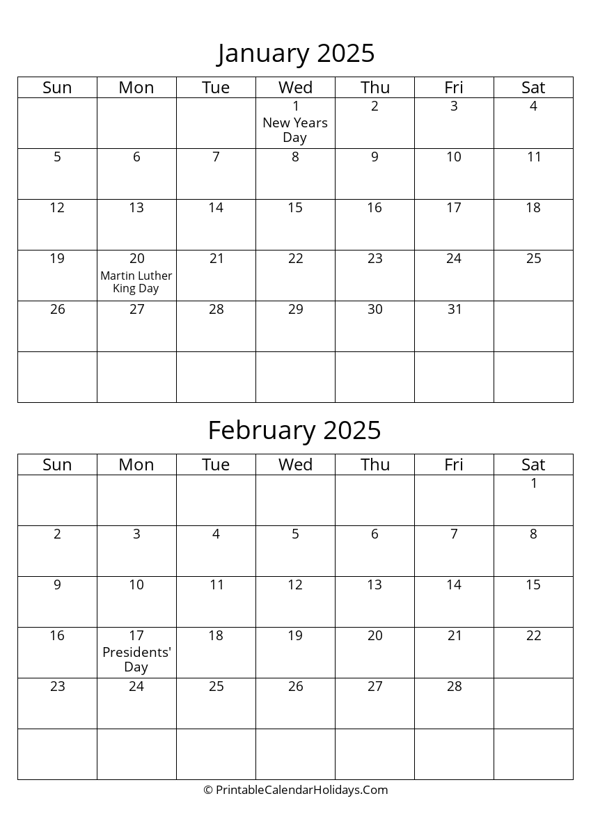 January 2025 Calendars PrintableCalendarHolidays Com