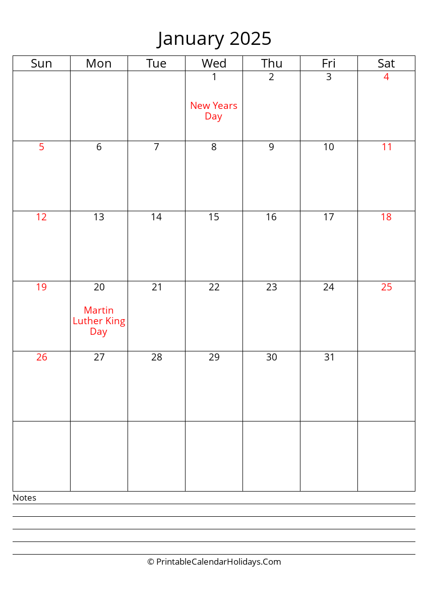 January 2025 Calendars PrintableCalendarHolidays Com