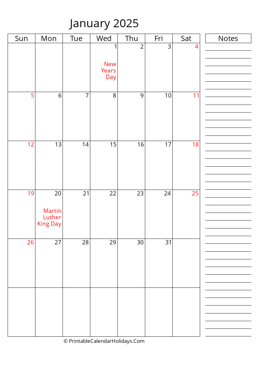 January 2025 Calendars PrintableCalendarHolidays Com