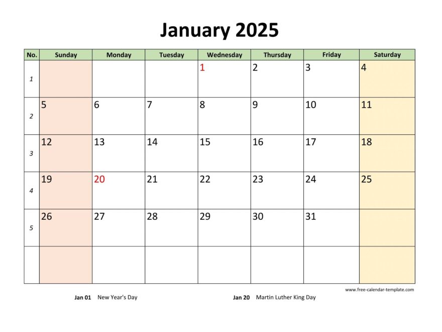 January 2025 Free Calendar Tempplate Free calendar template