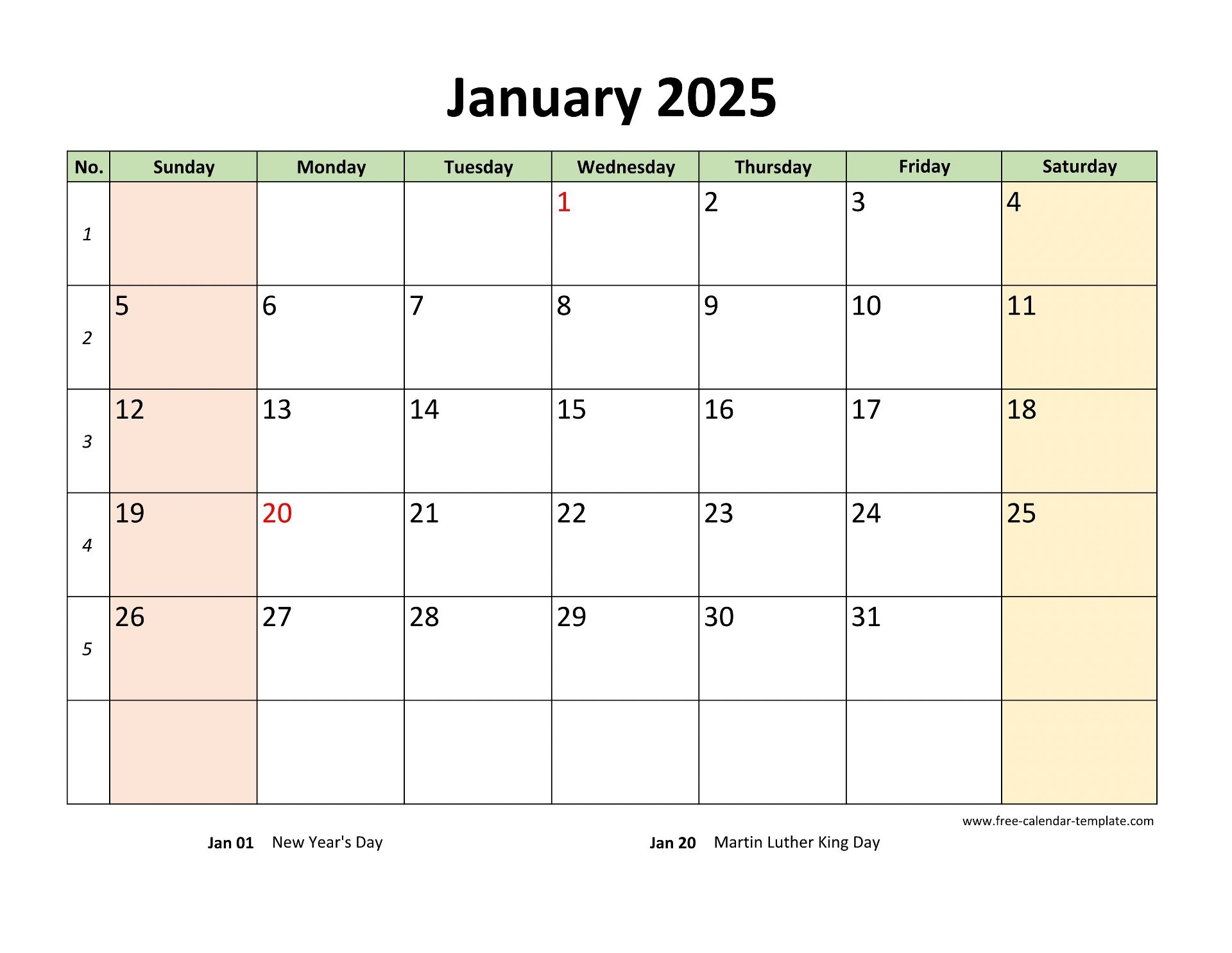 Blank Printable Calendar Template 2025