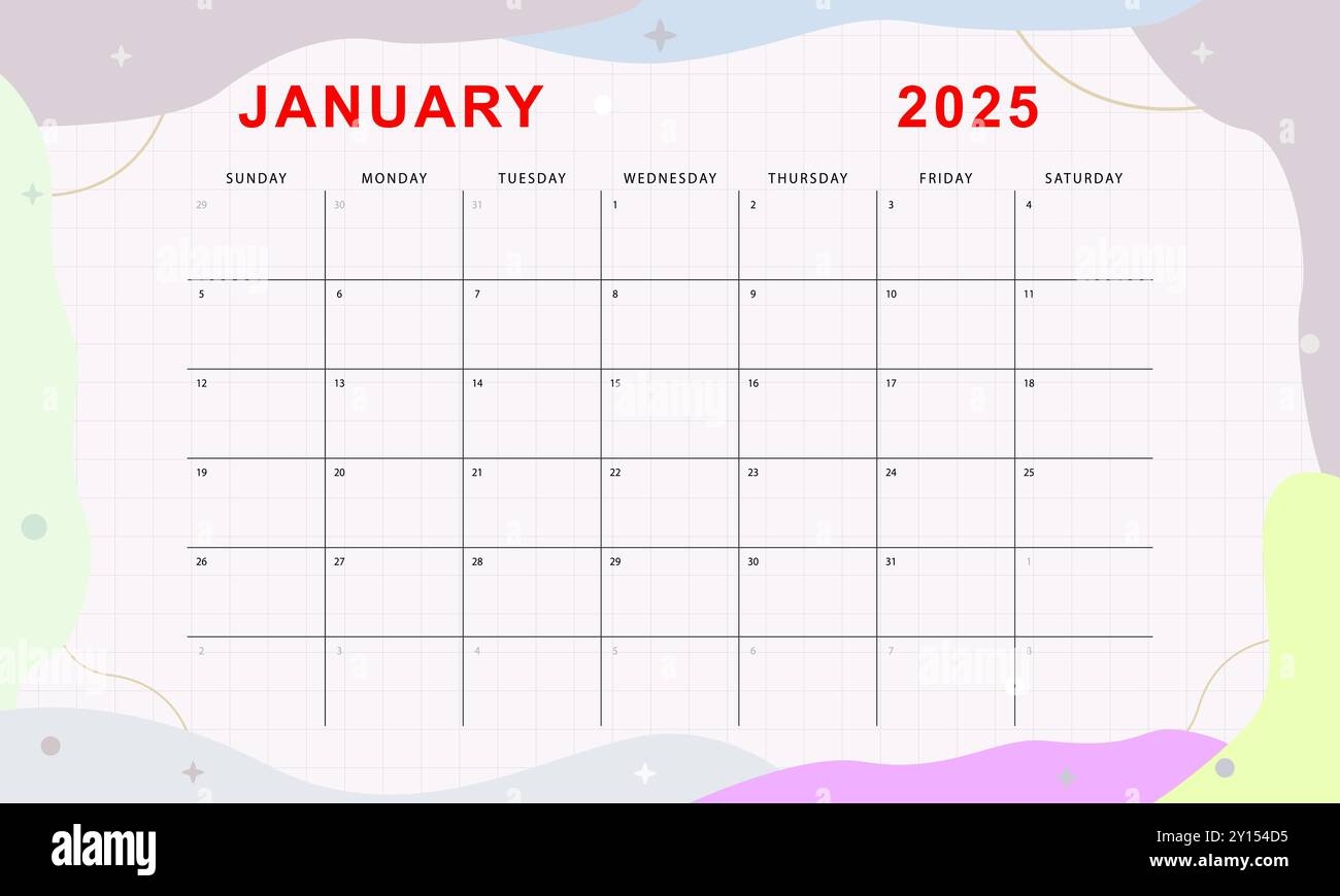 January 2025 Monthly Planner Cute Calendar Template Sunday Start Vector Design Stock Vector Image Art Alamy