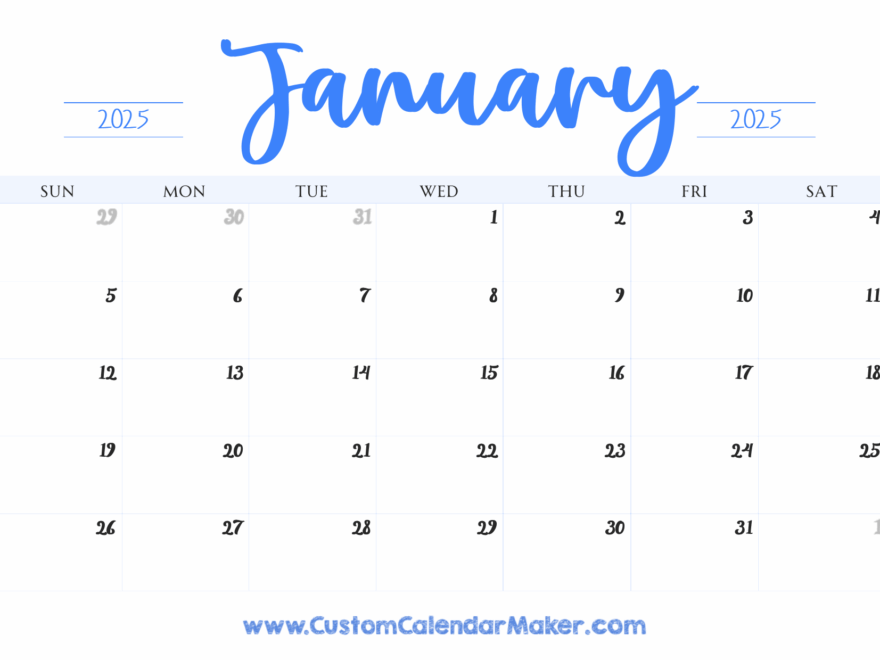 January 2025 Printable Calendar 23 Free Templates PDF Custom Calendar Maker