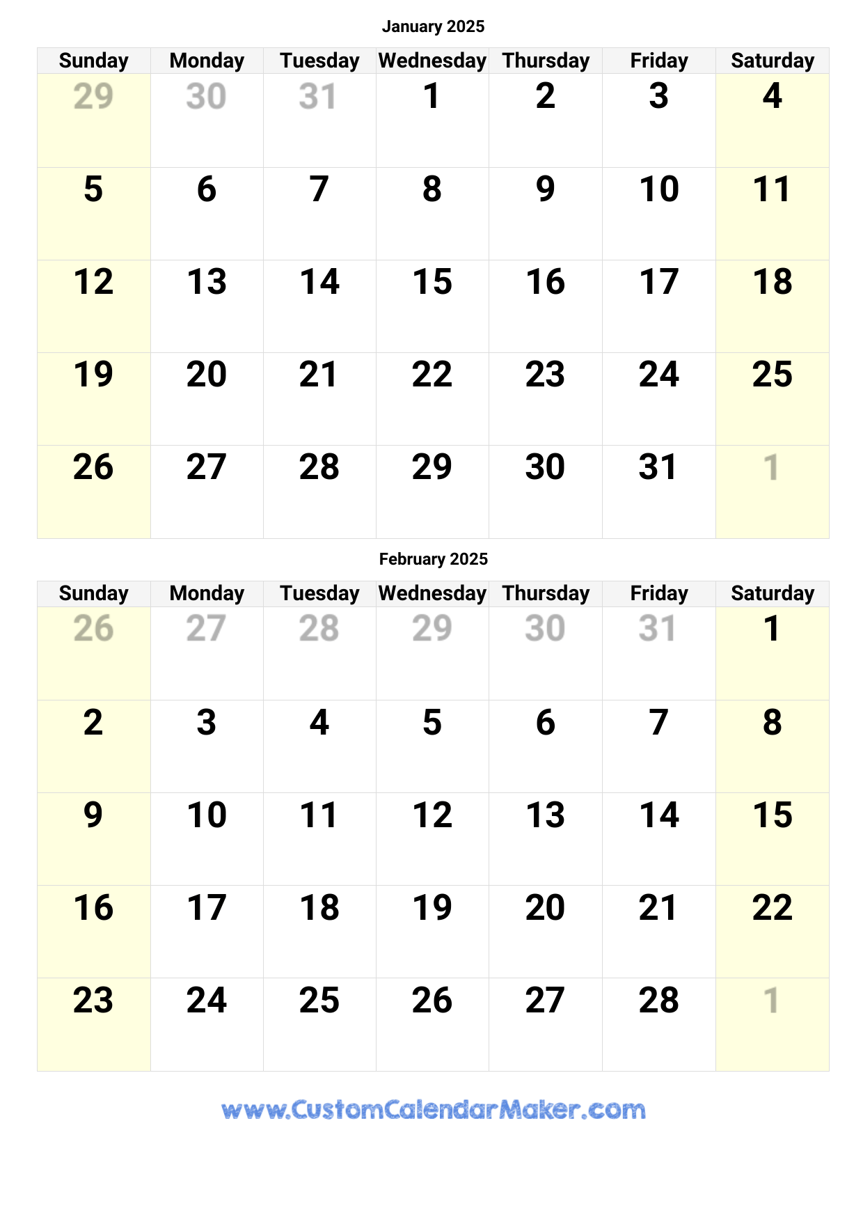 January And February 2025 Calendar Custom Calendar Maker January And February 2025 Calendar Custom Calendar Maker