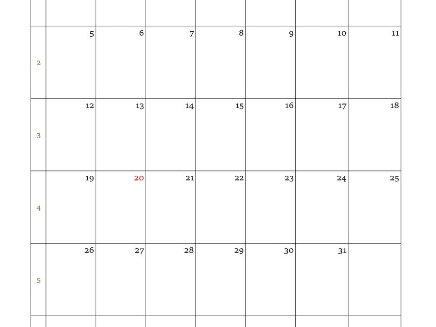 January Calendar 2025 Simple Design With Large Box On Each Day For Notes Free calendar template