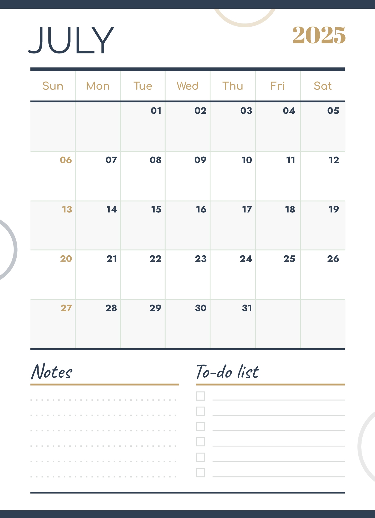 Blank Calendar For Juiy 2025