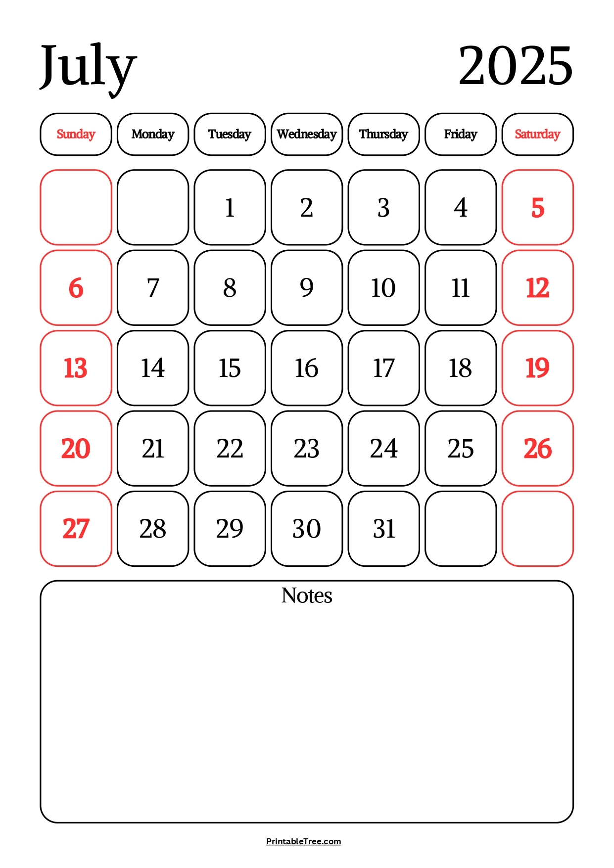 2025 Blank Calendar With Note Section