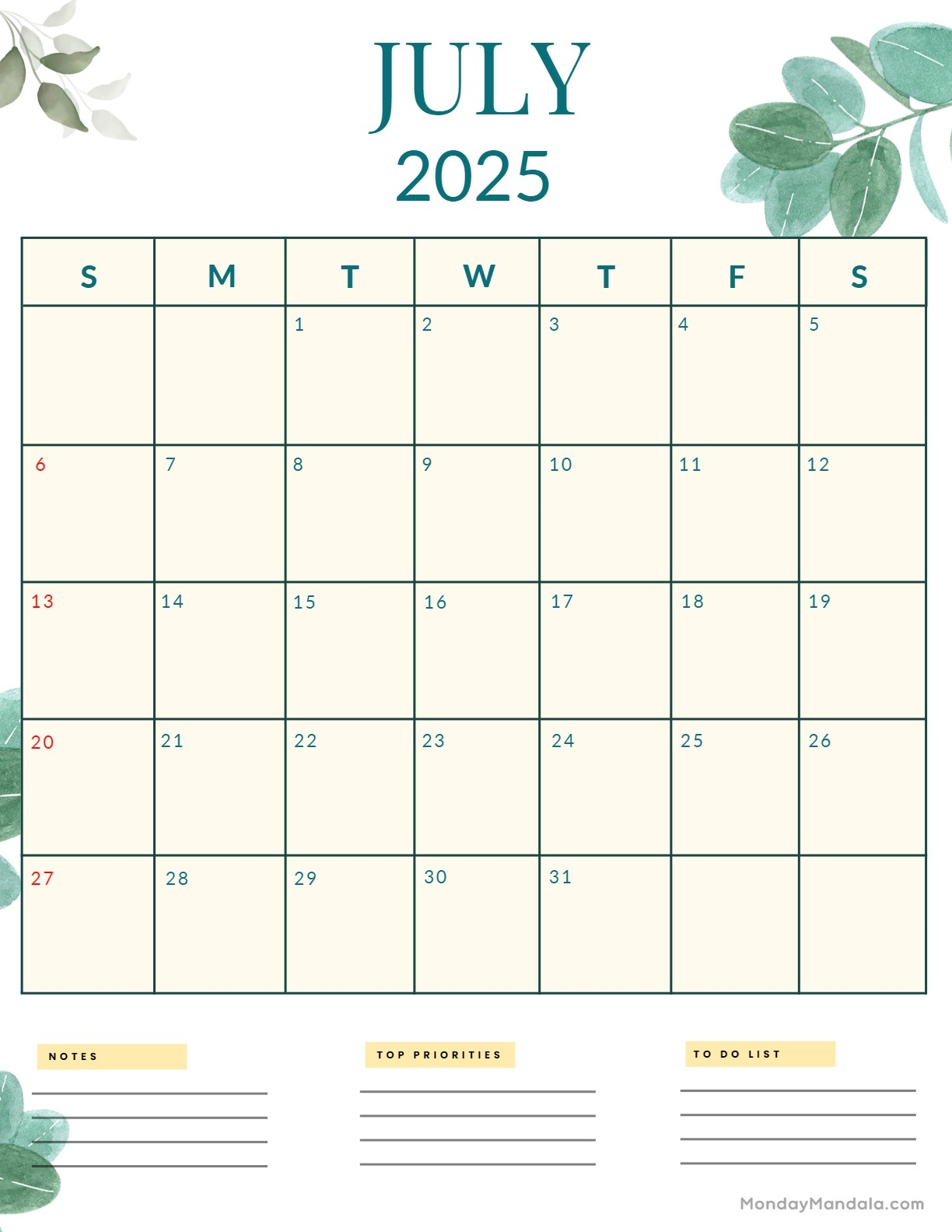 Blank Weekly Calendar 2025 Portrait