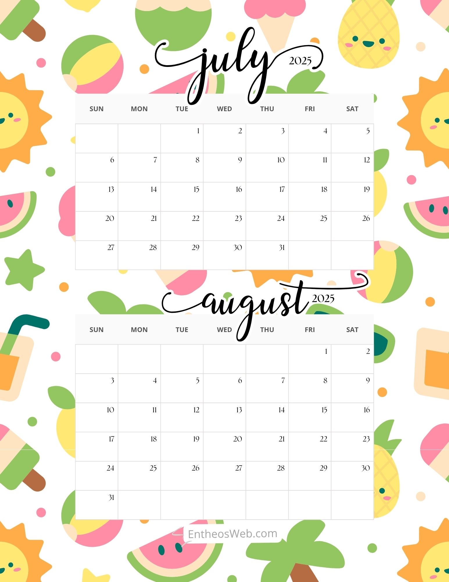 Blank 2025 Calendar 2 Month