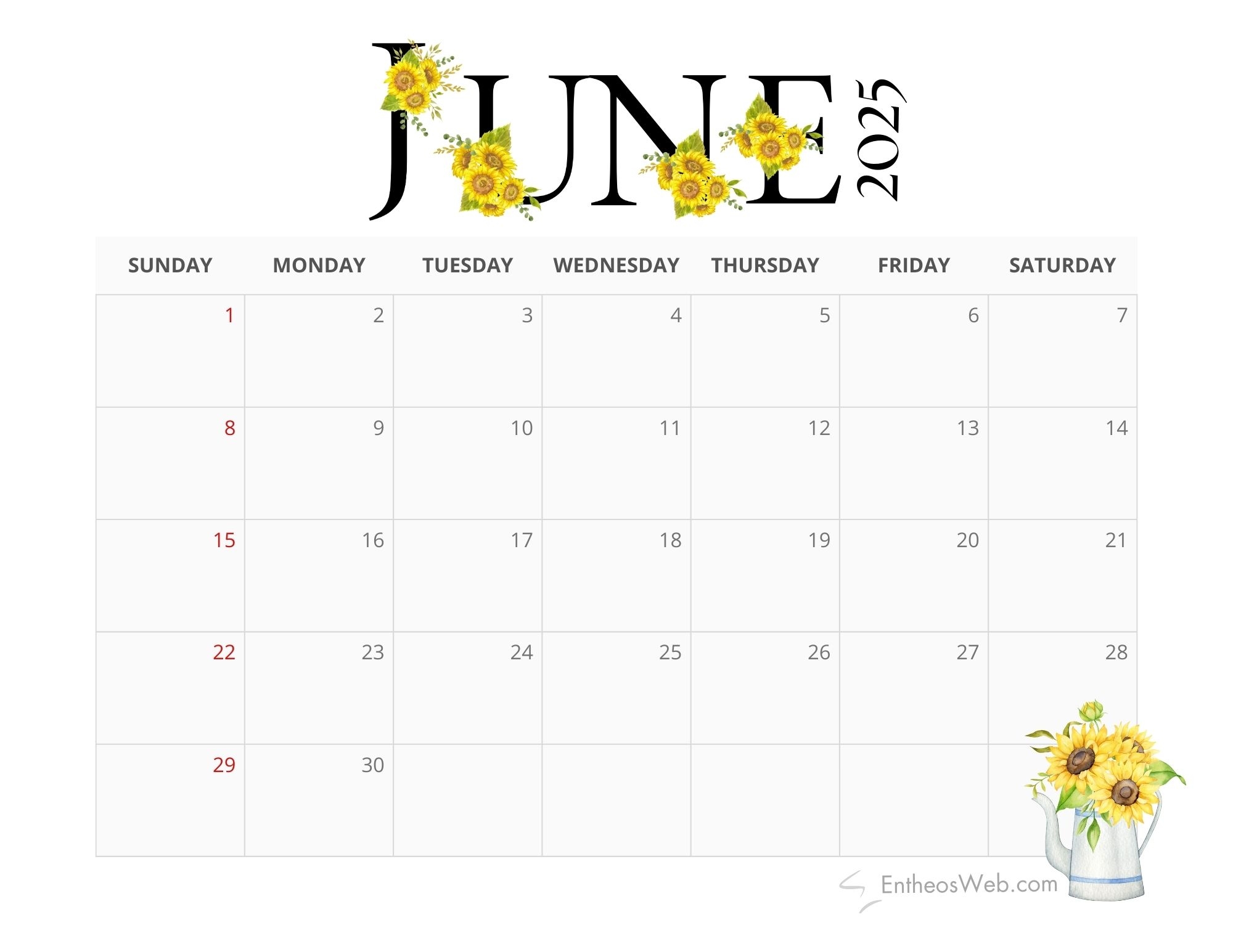 Blank Calendar Une 2025