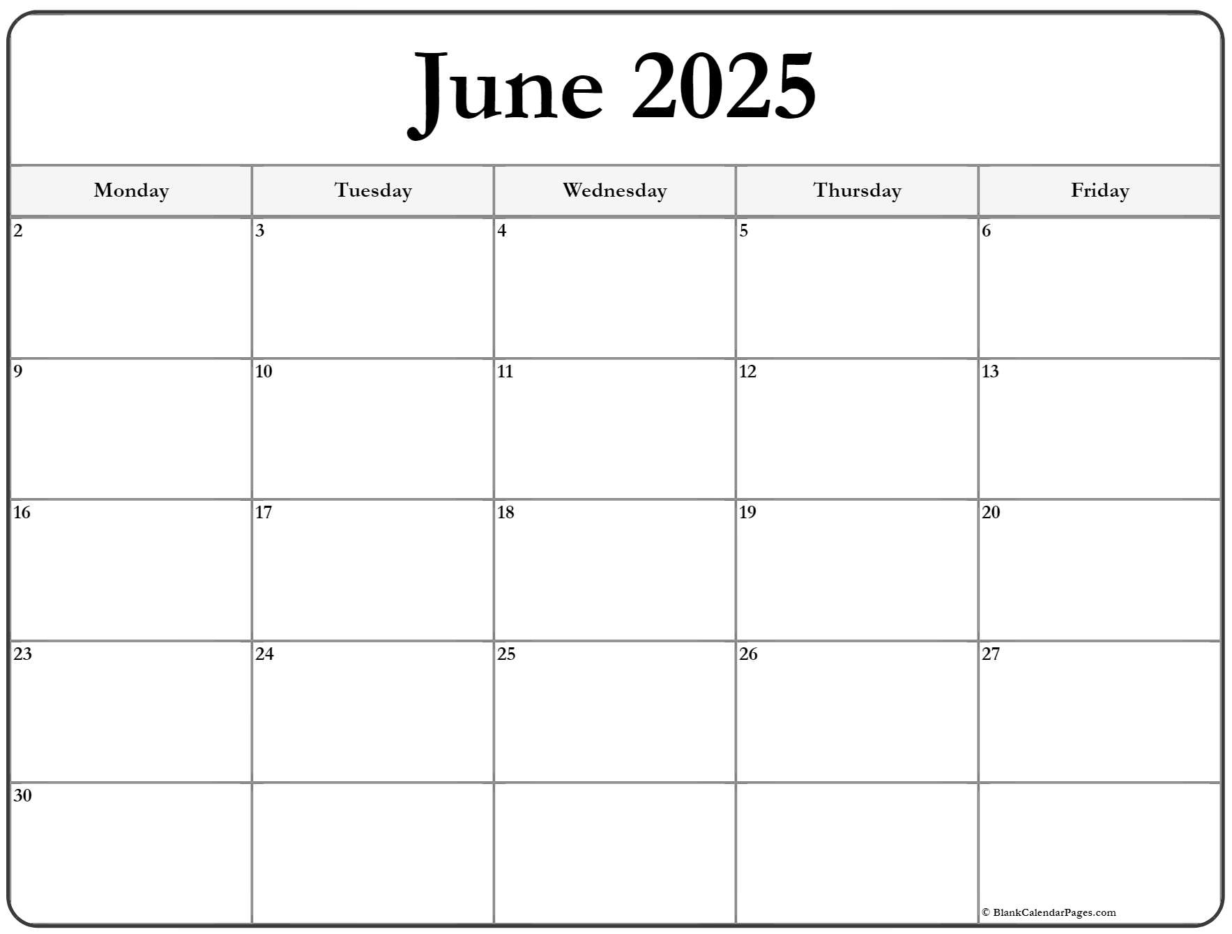 Blank Calendar 2025 Weekday Calendar 2025