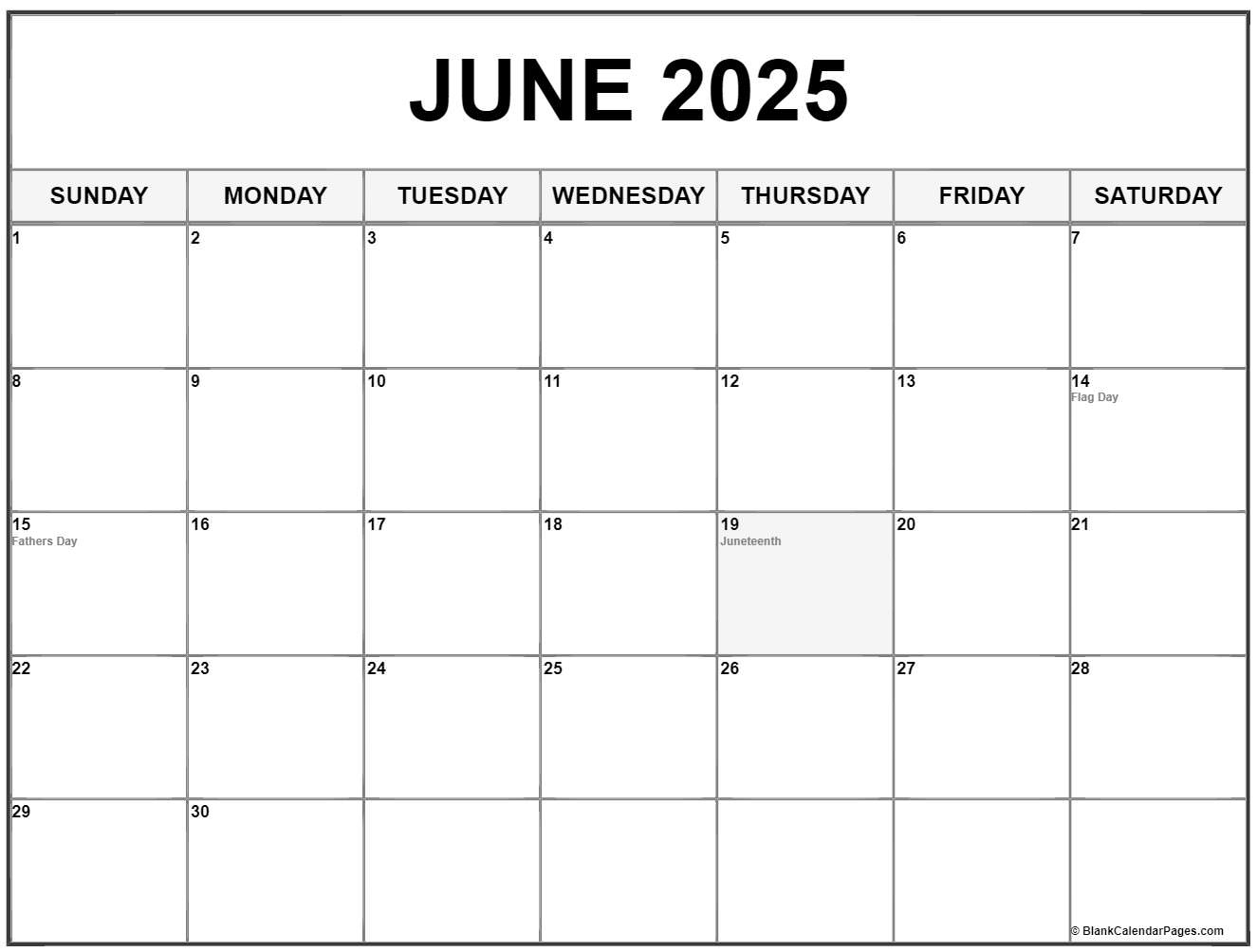 June 2025 With Holidays Calendar June 2025 With Holidays Calendar