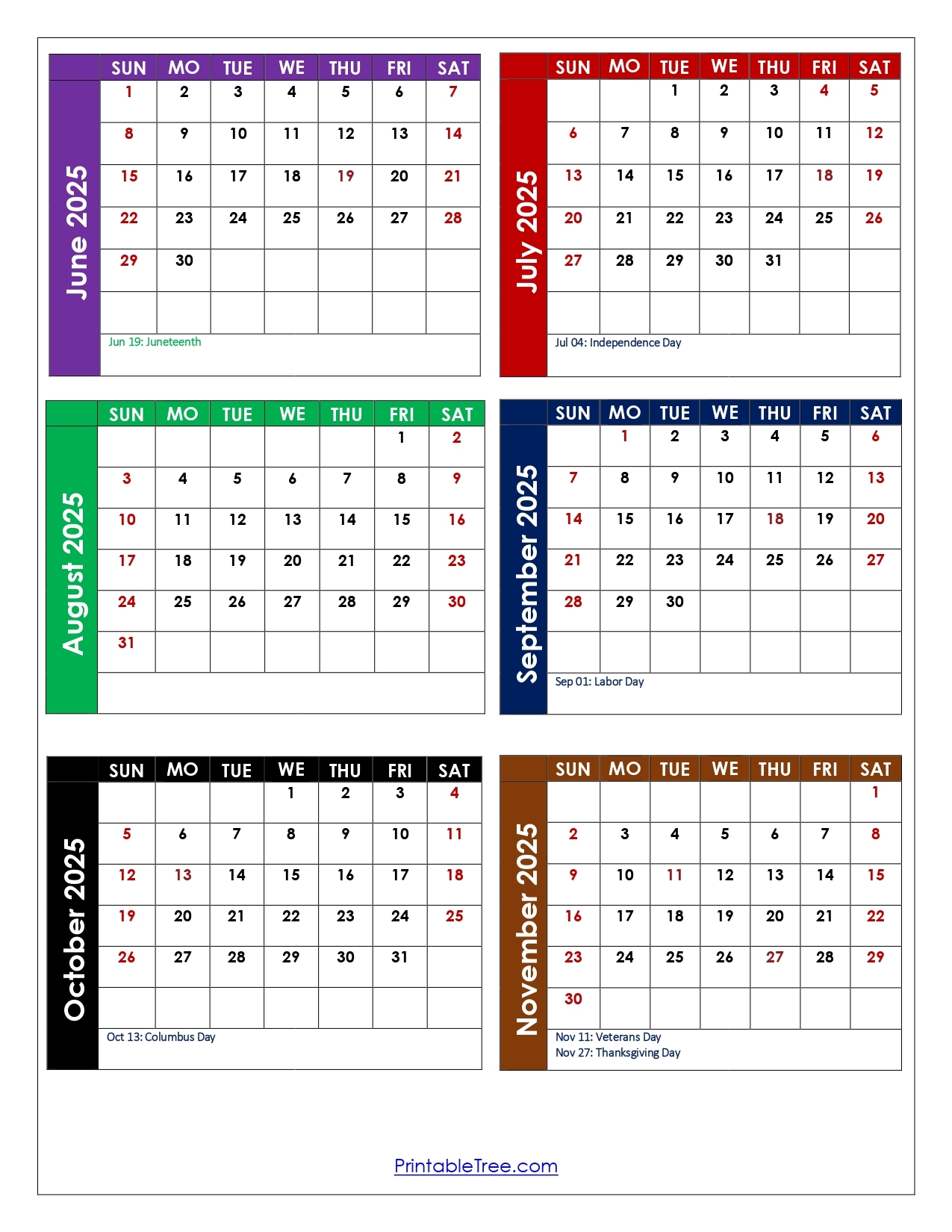 June To November 2025 Calendar Printable PDF Six Months Calendar June To November 2025 Calendar Printable PDF Six Months Calendar