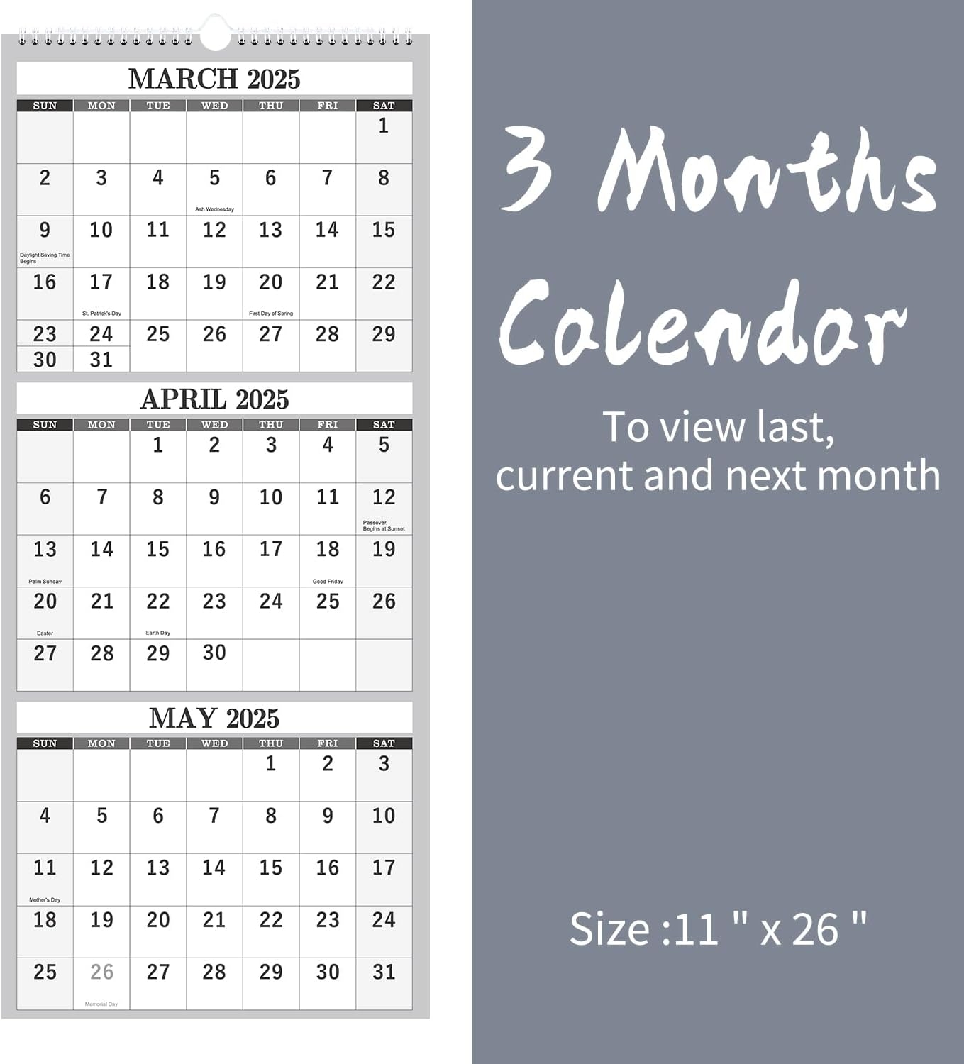 Large Calendar For Wall 2025 2026 Wall Calendar 3 Month Calendar 2025 2026 Vertical Apr 2025 2025 Wall Calendar 2 Month View