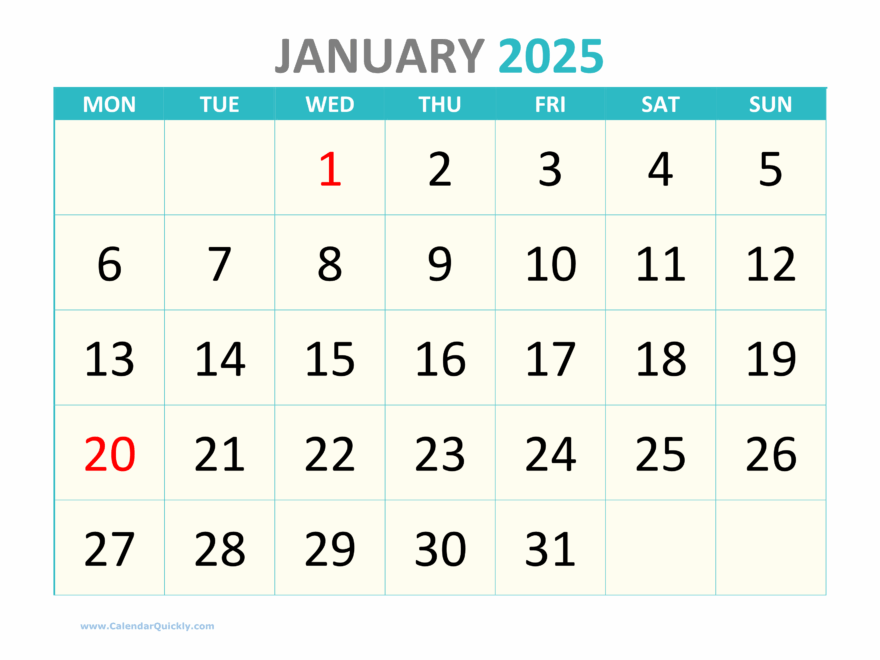 Large Monday Printable 2025 Calendar Calendar Quickly