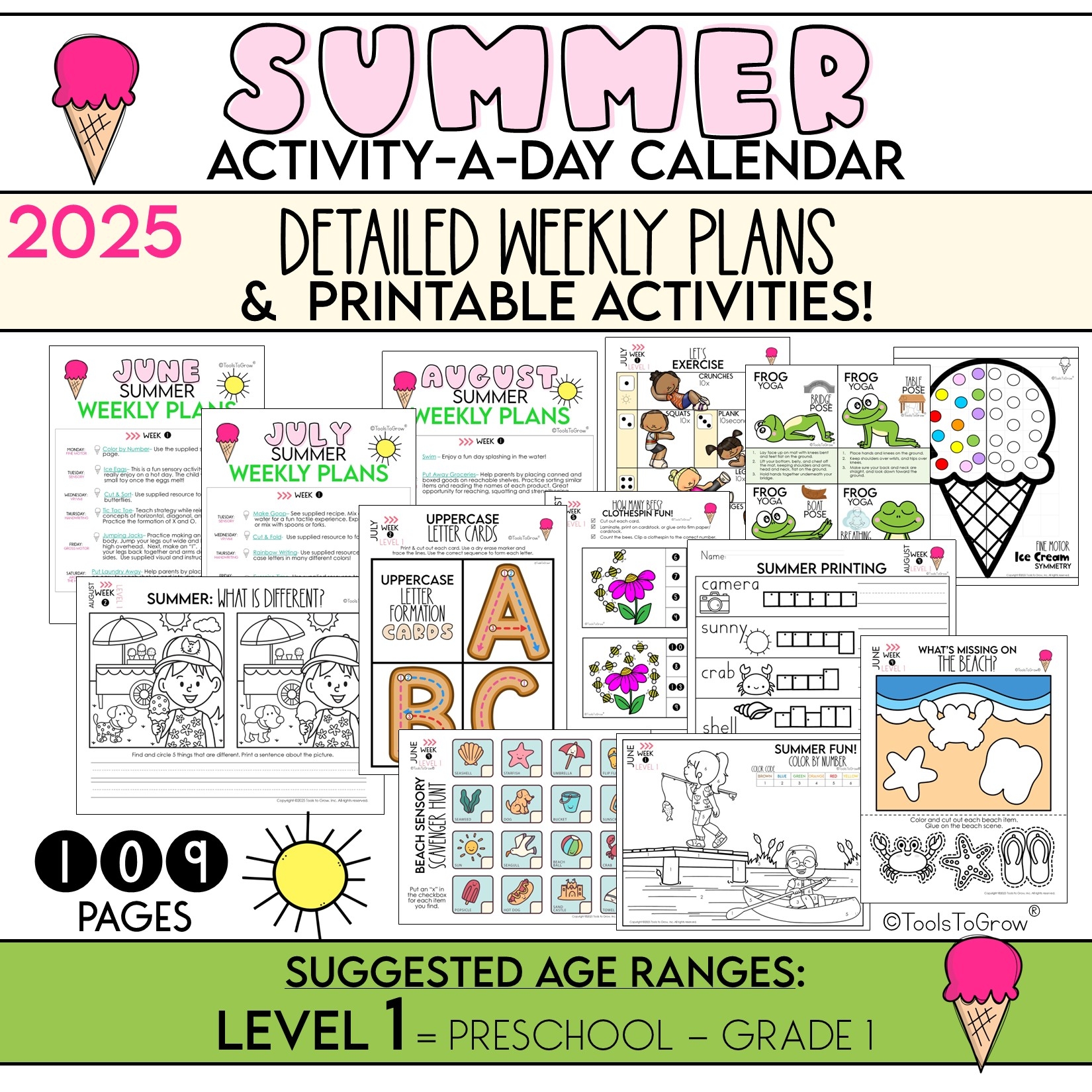 LEVEL 1 2025 Summer Activity a Day Calendar Weekly Plans Resources Preschool Grade 1 Shop Tools To Grow