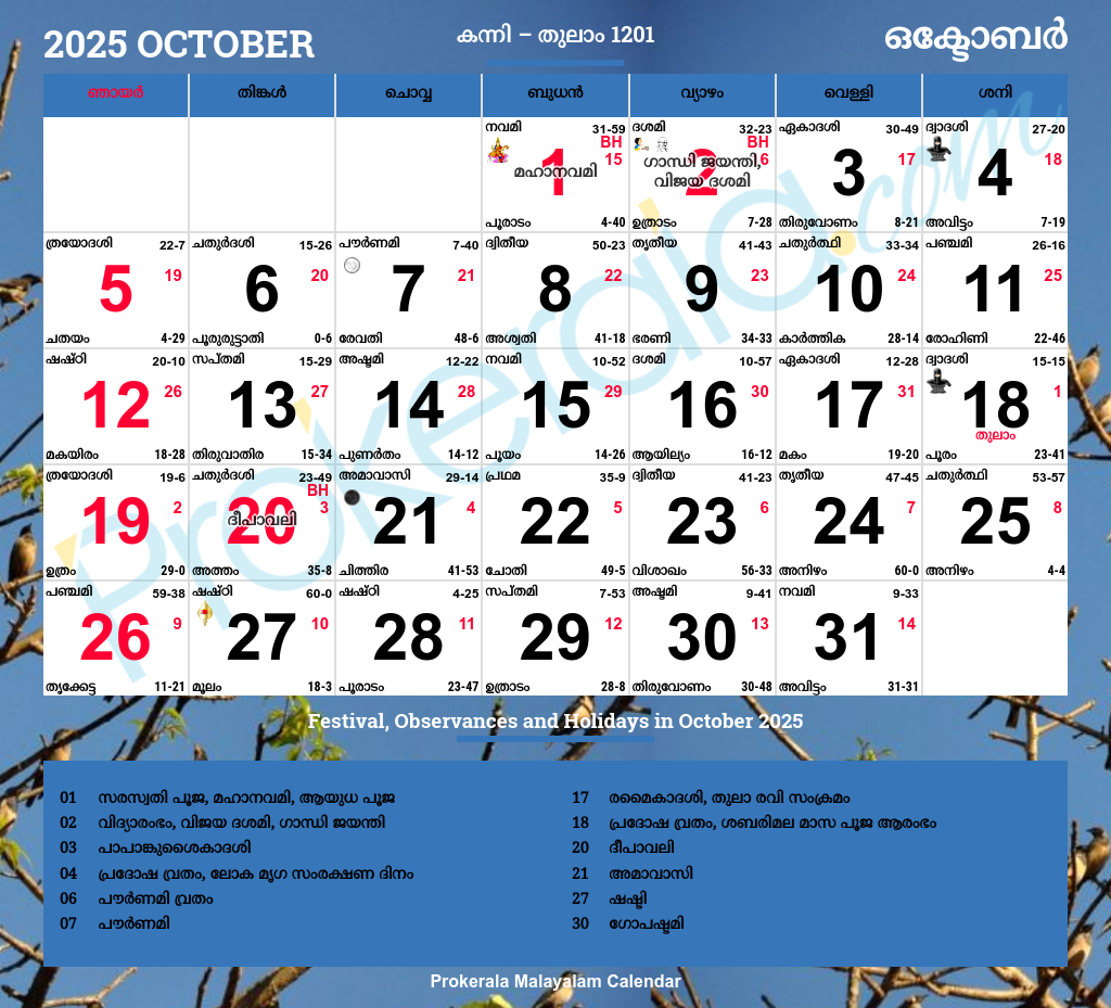 Malayalam Calendar 2025 October Malayalam Calendar 2025 October