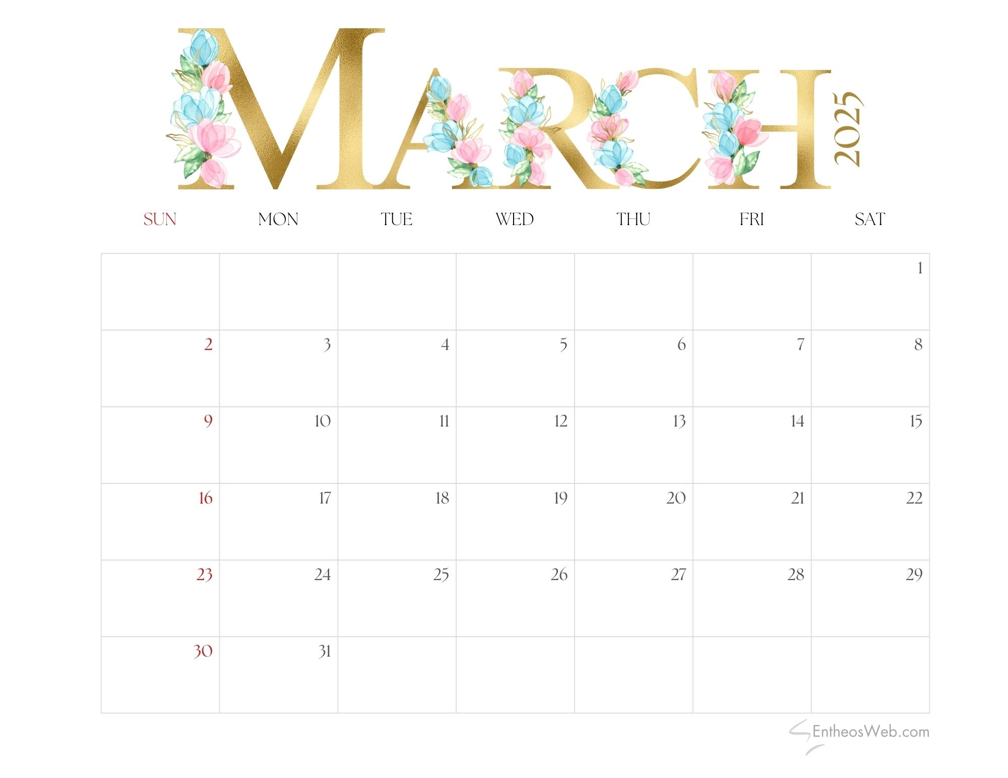 Blank Calendar For Maarch 2025