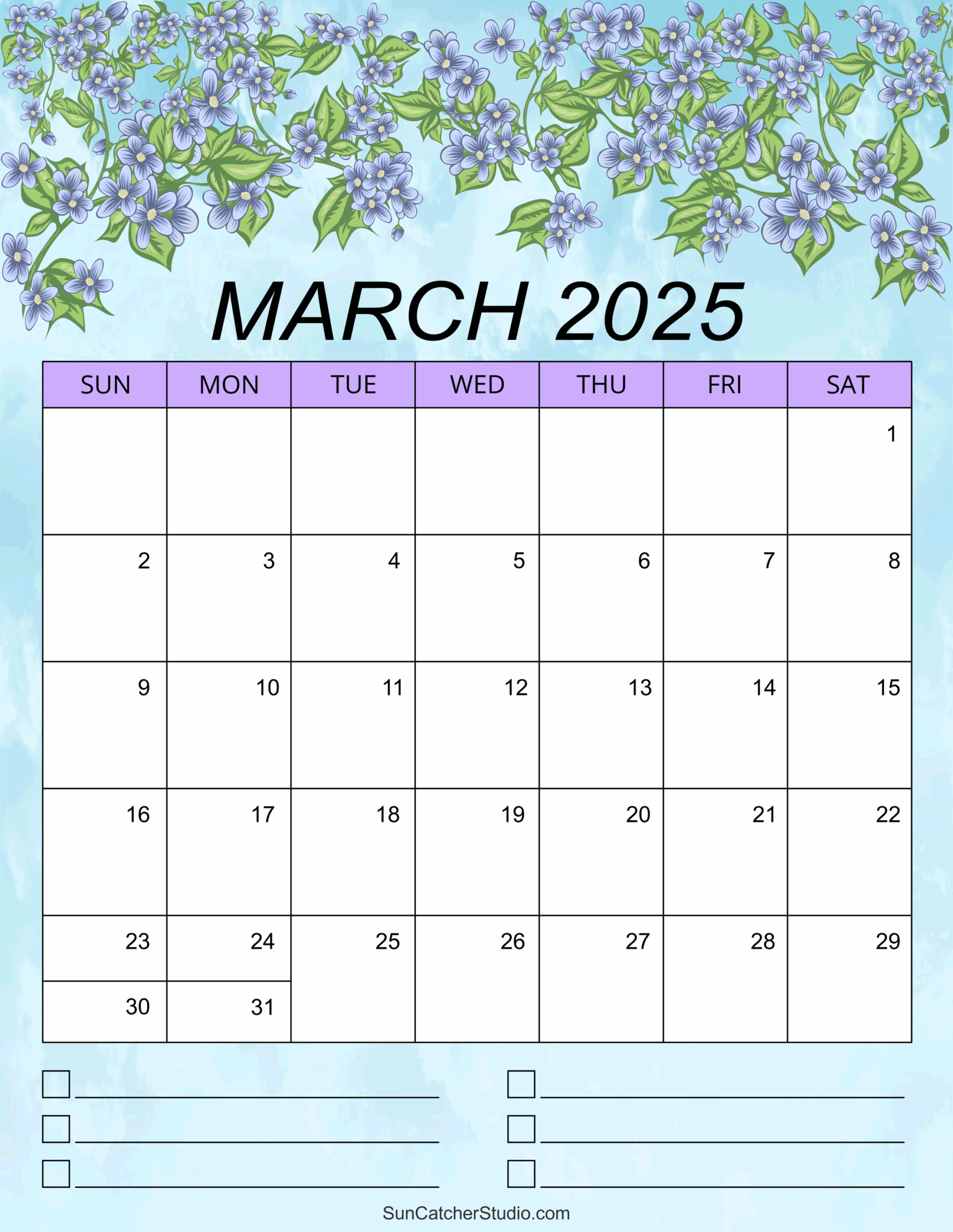 Blank Calendar Mar 2025