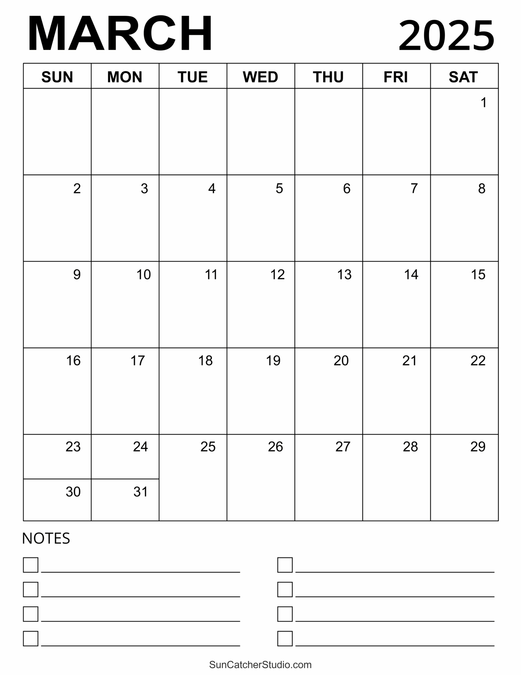 Blank Calendare Sheets 2025
