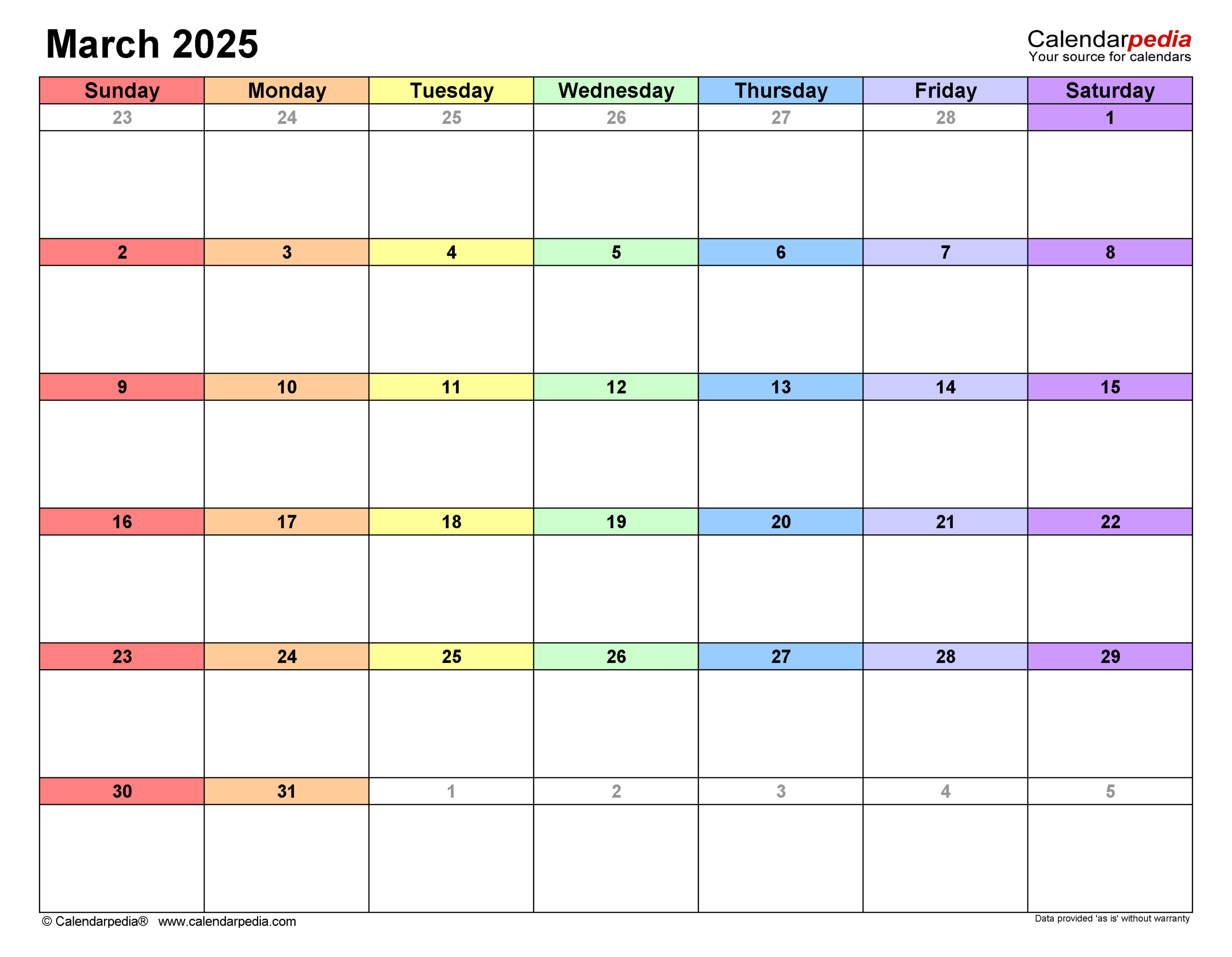 March 2025 Calendar Templates For PDF Excel And Word